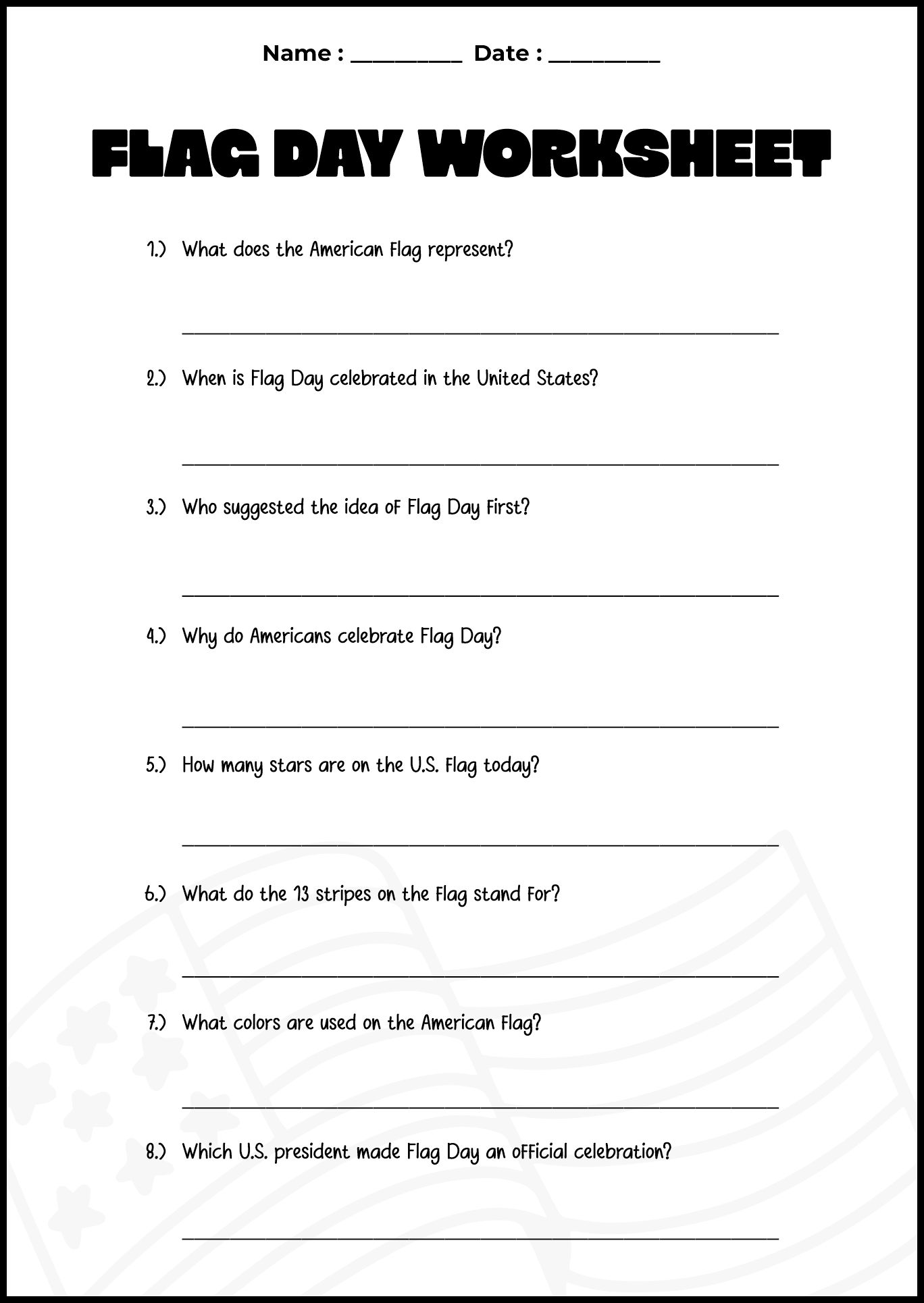 Flag Day History Worksheets for Students