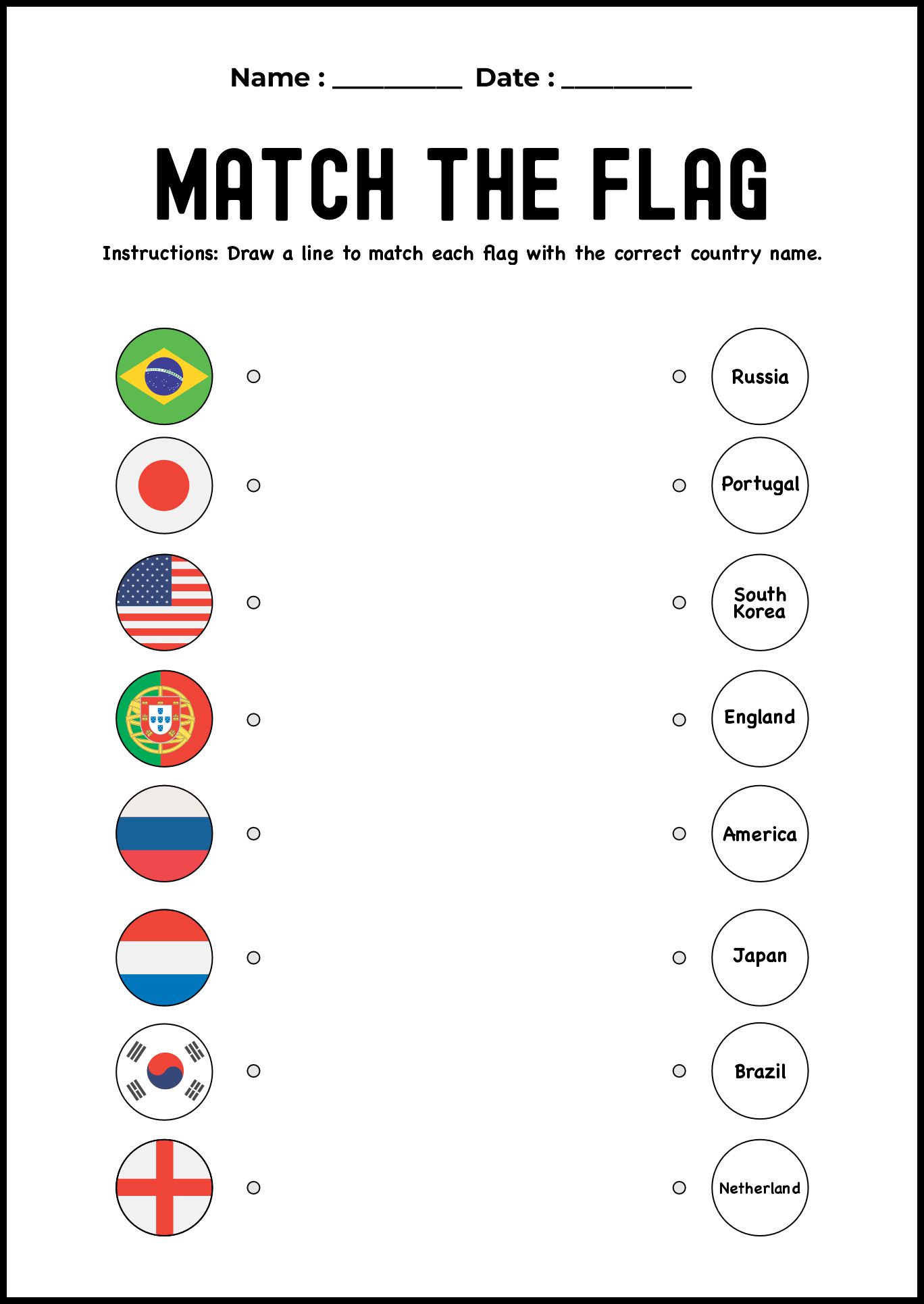Flag Day Matching Worksheets for Young Learners