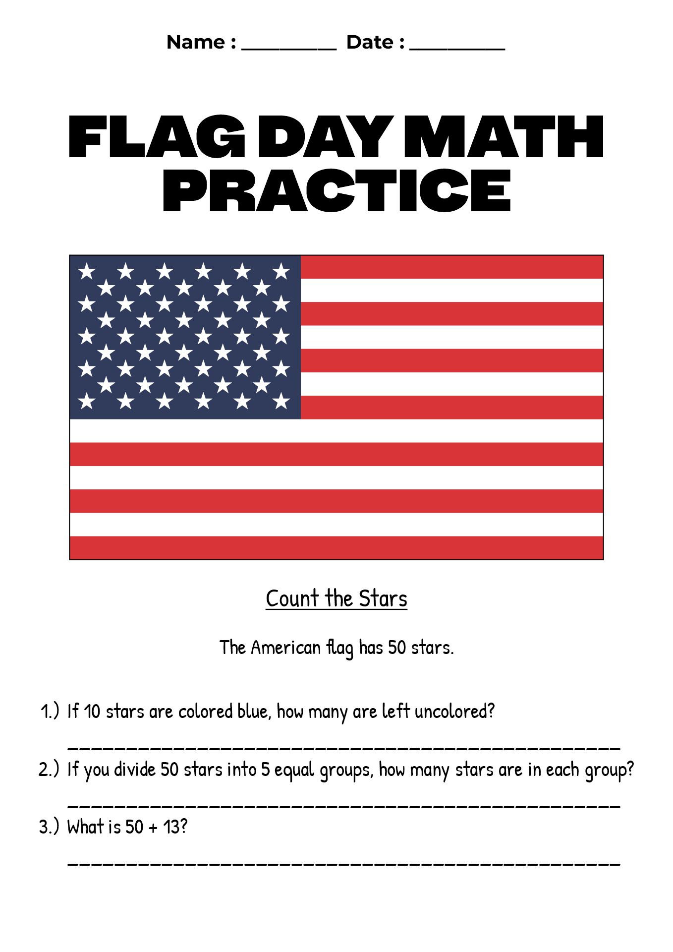 Flag Day Math Practice for Students