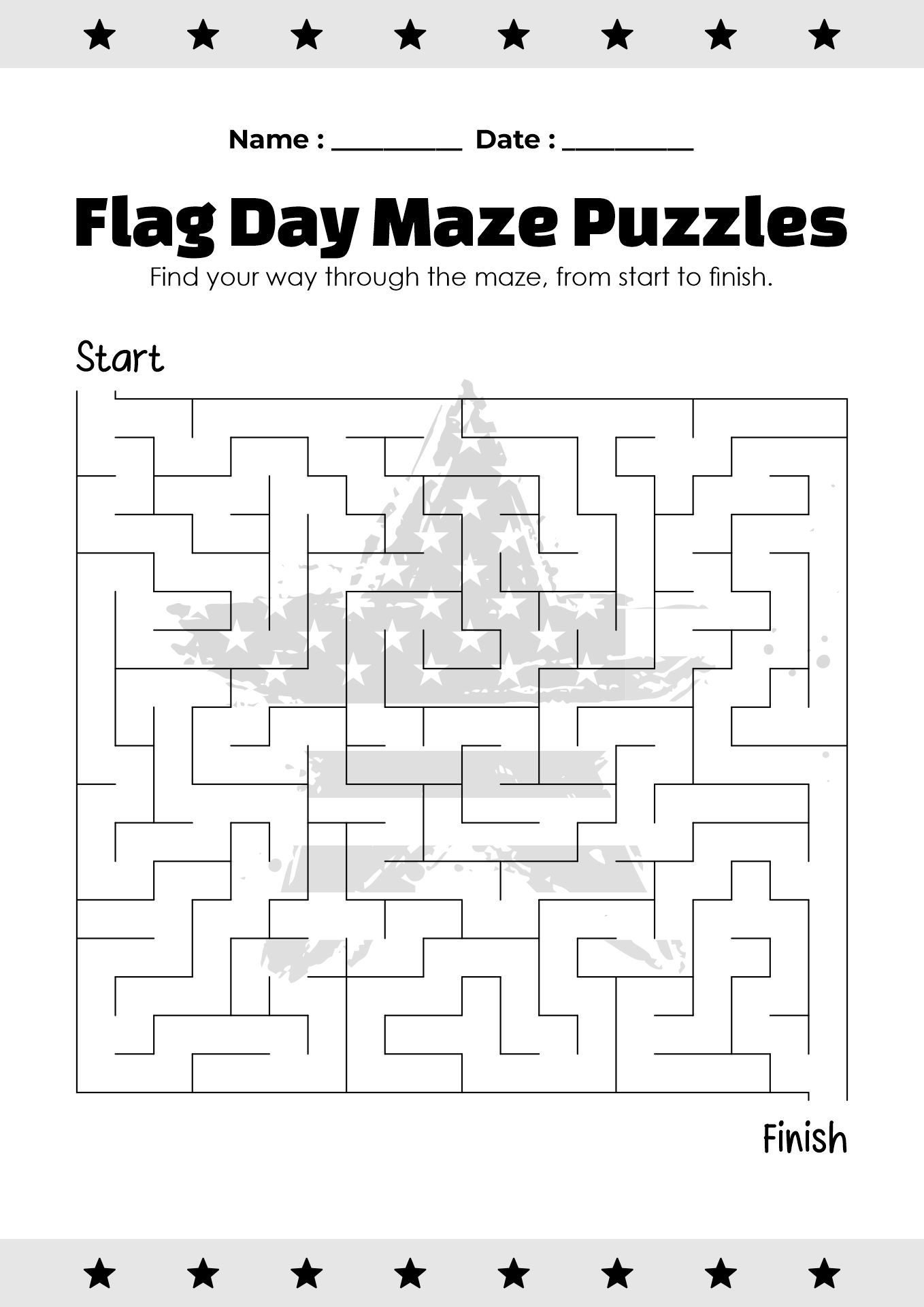 Flag Day Maze Puzzles for Preschool Students