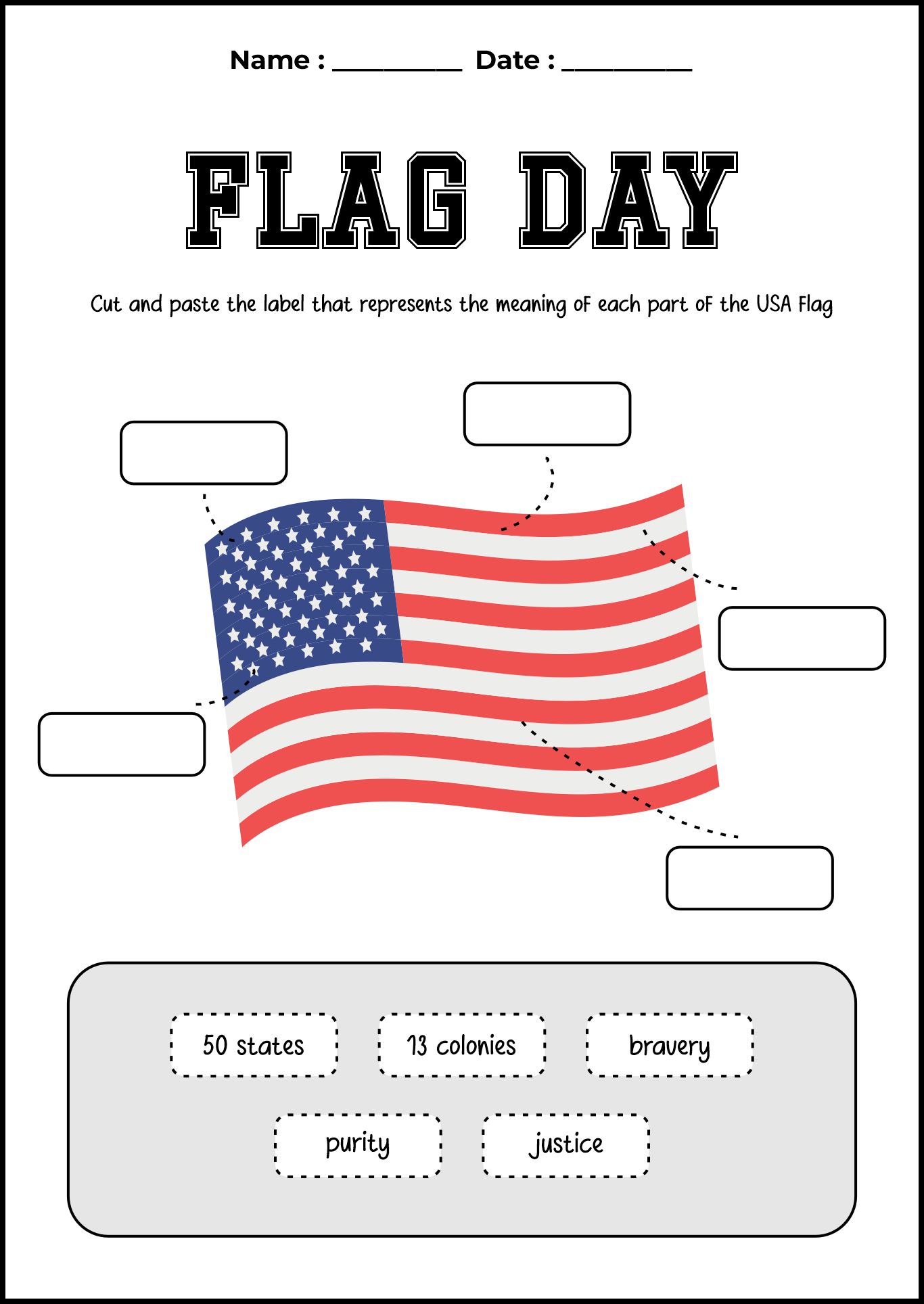 Flag Day Symbols Matching Worksheets