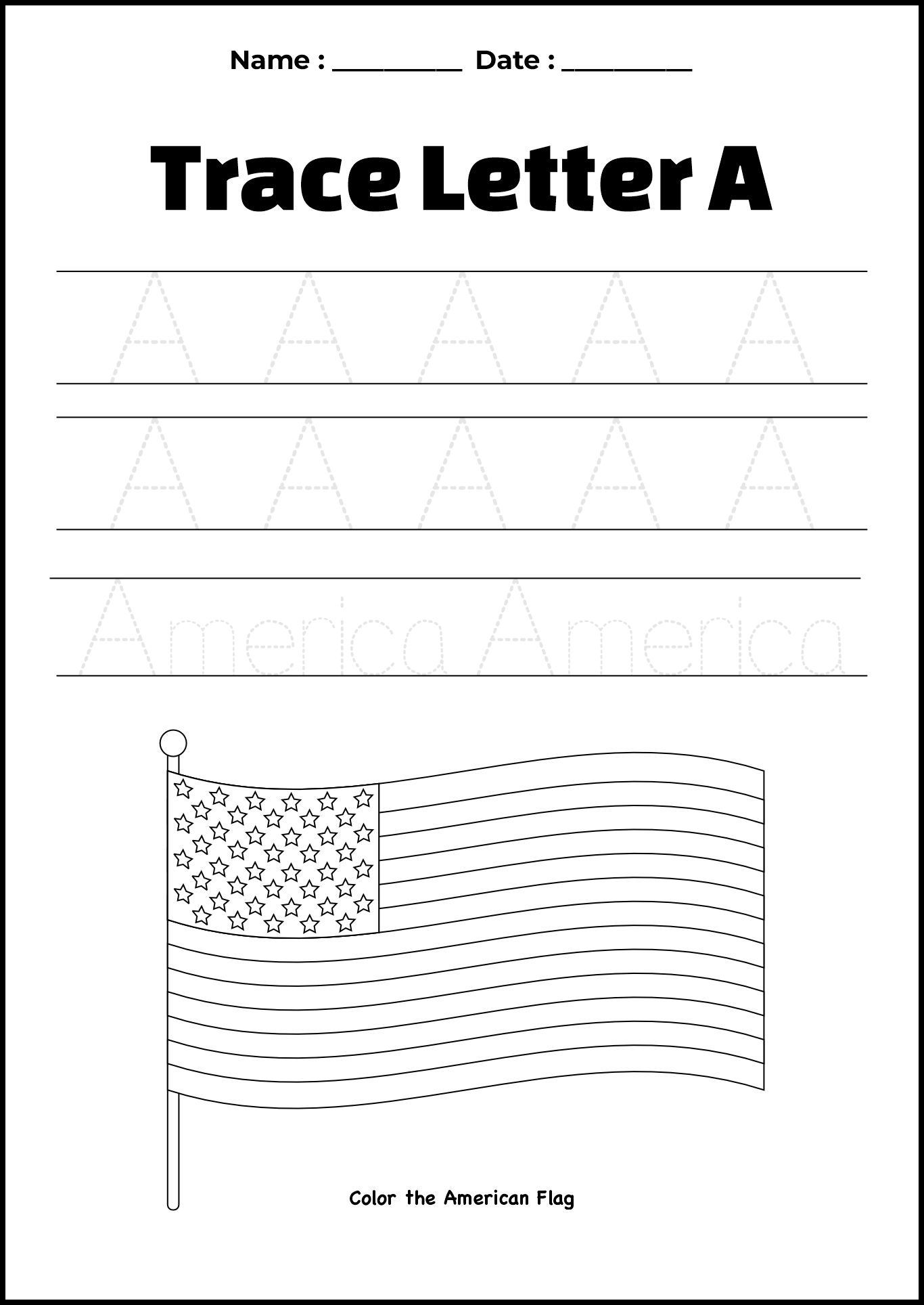 Flag Day Theme Alphabet Practice for Kindergarten