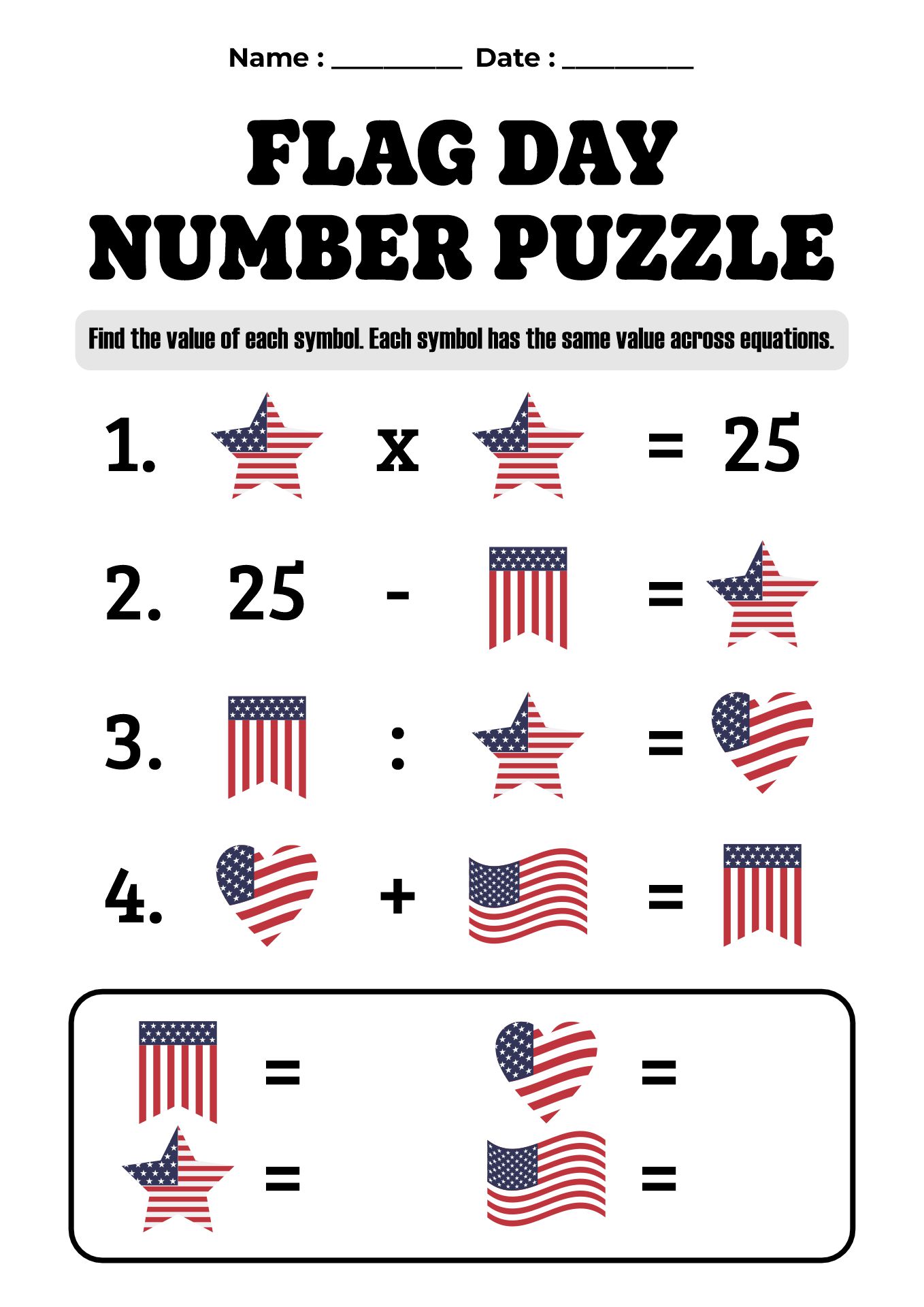 Flag Day Themed Math Puzzles
