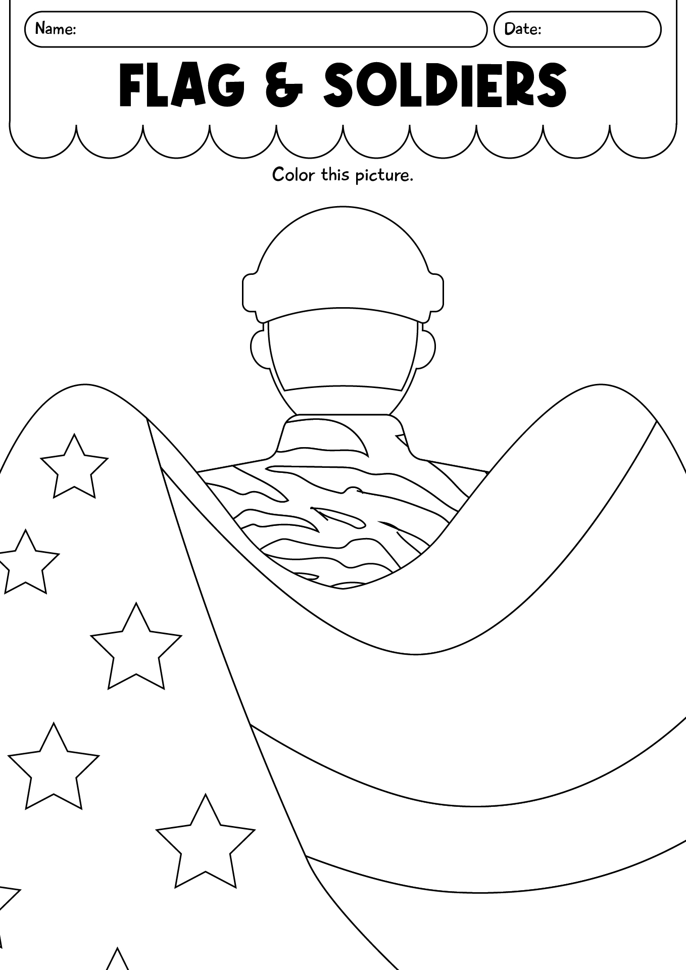 Flag & Soldiers Coloring Worksheet
