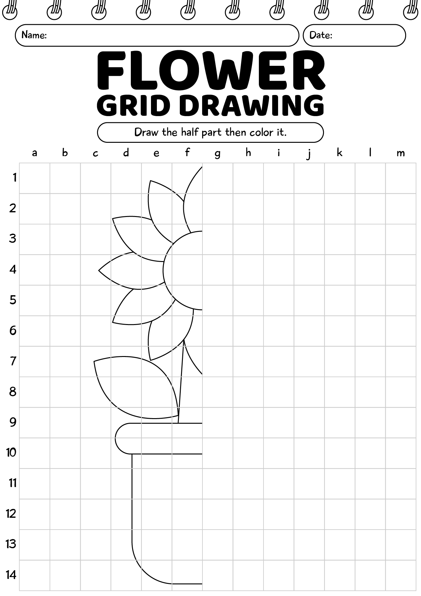 Flower Grid Drawing Activity Sheet