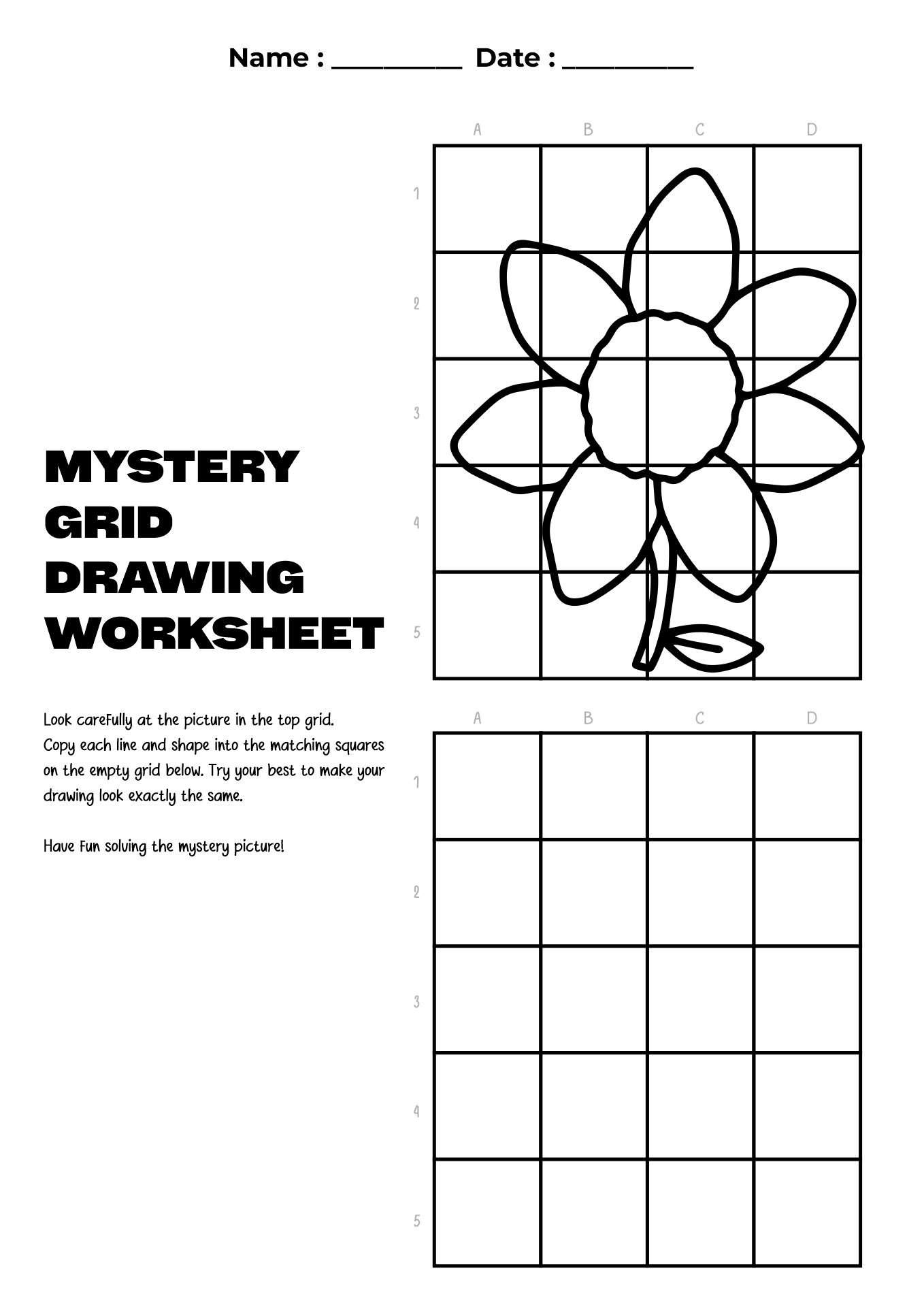 Flower Mystery Grid Worksheet