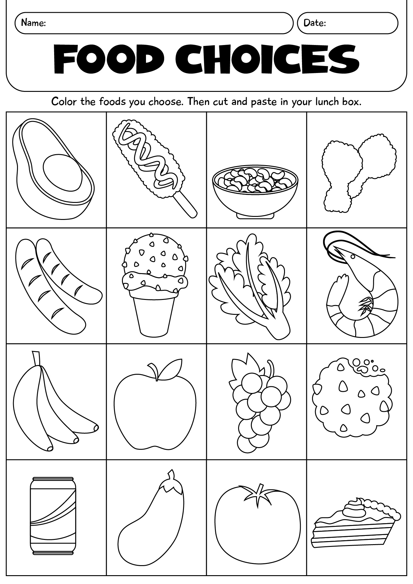 Food Choices Sorting Activity Worksheet