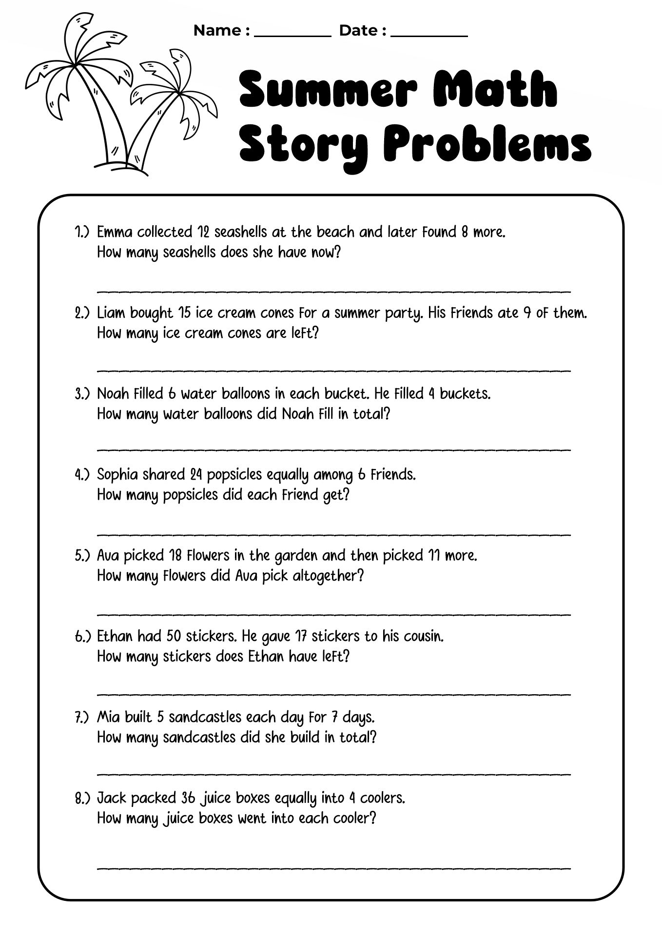 Fun Summer Math Worksheets