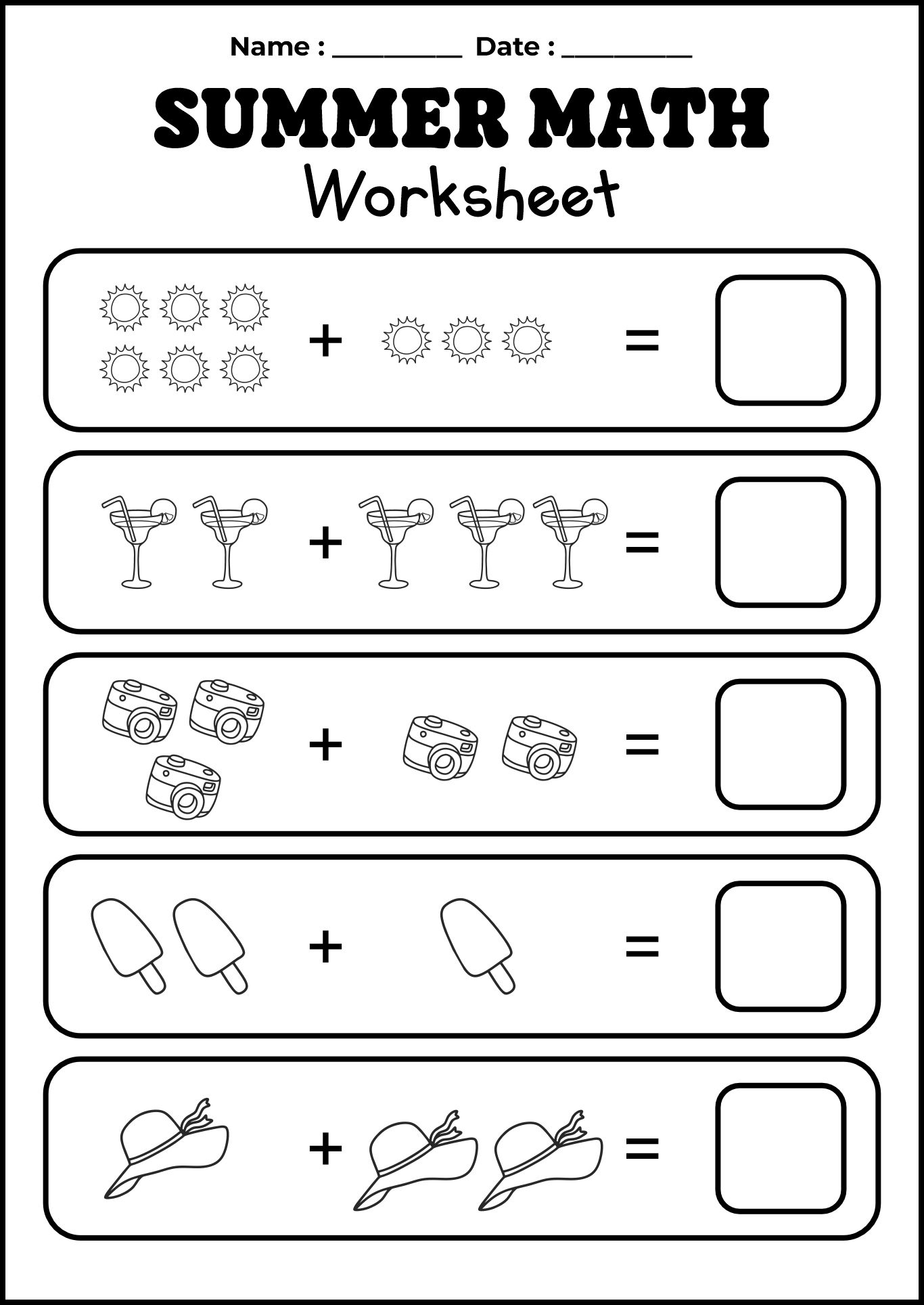 Fun Summer-Themed Math Worksheets for First Grade