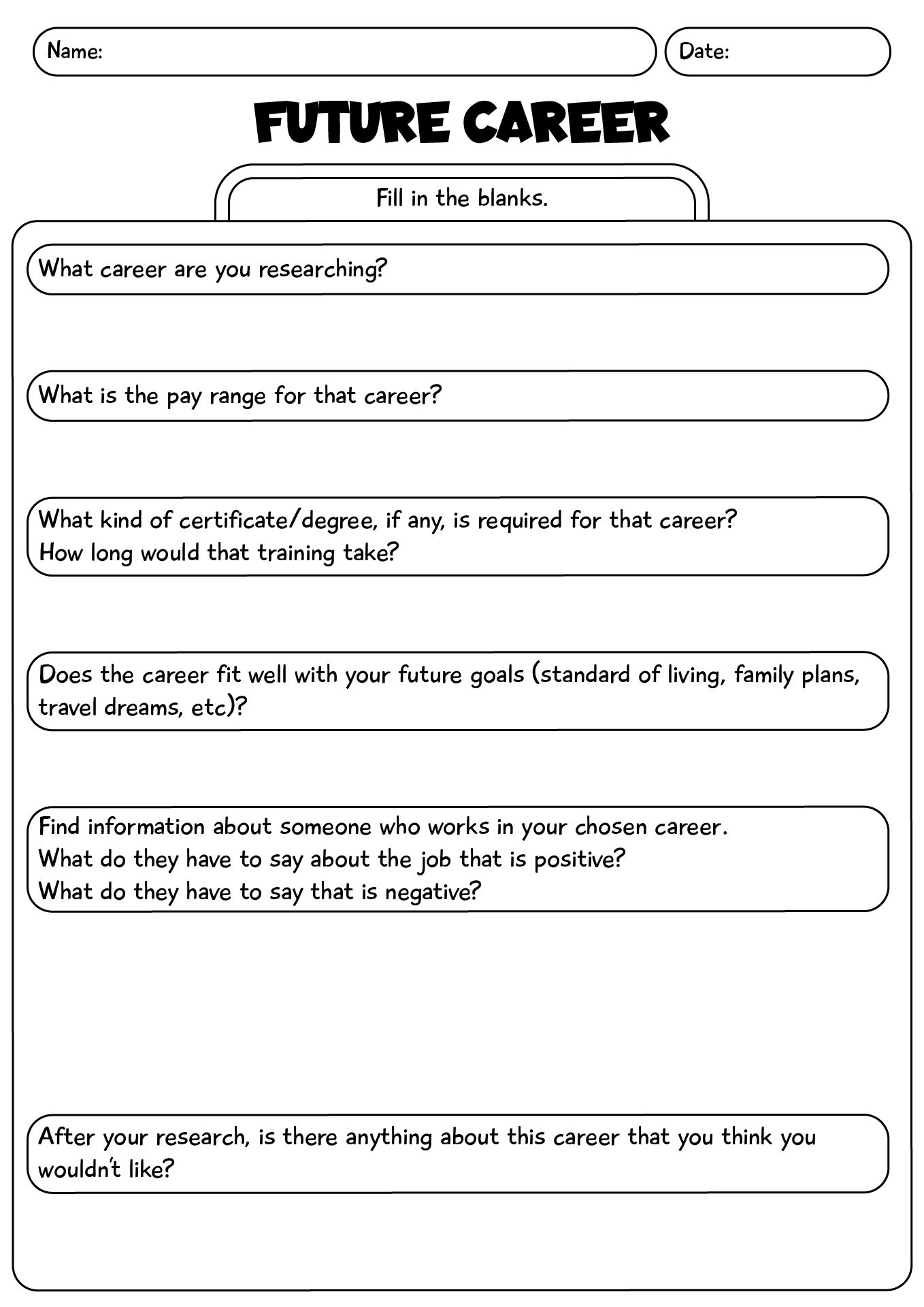 Future Career Planning Worksheet