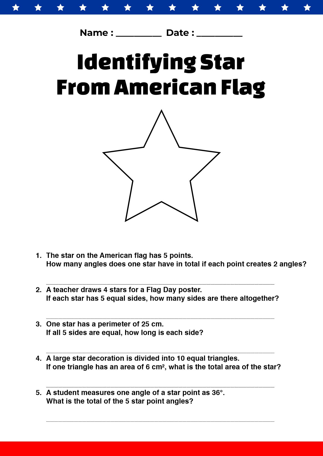 Geometry Worksheets Celebrating Flag Day