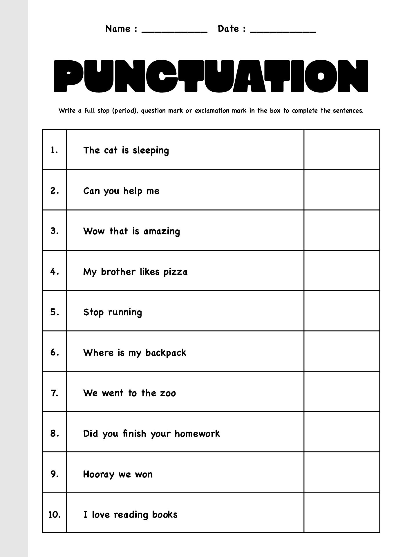 Grade 3 English Punctuation Practice Sheets