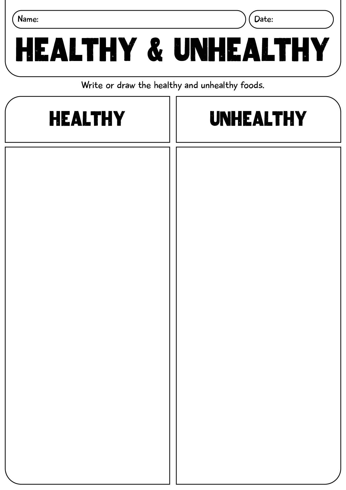 Healthy And Unhealthy Foods Worksheet