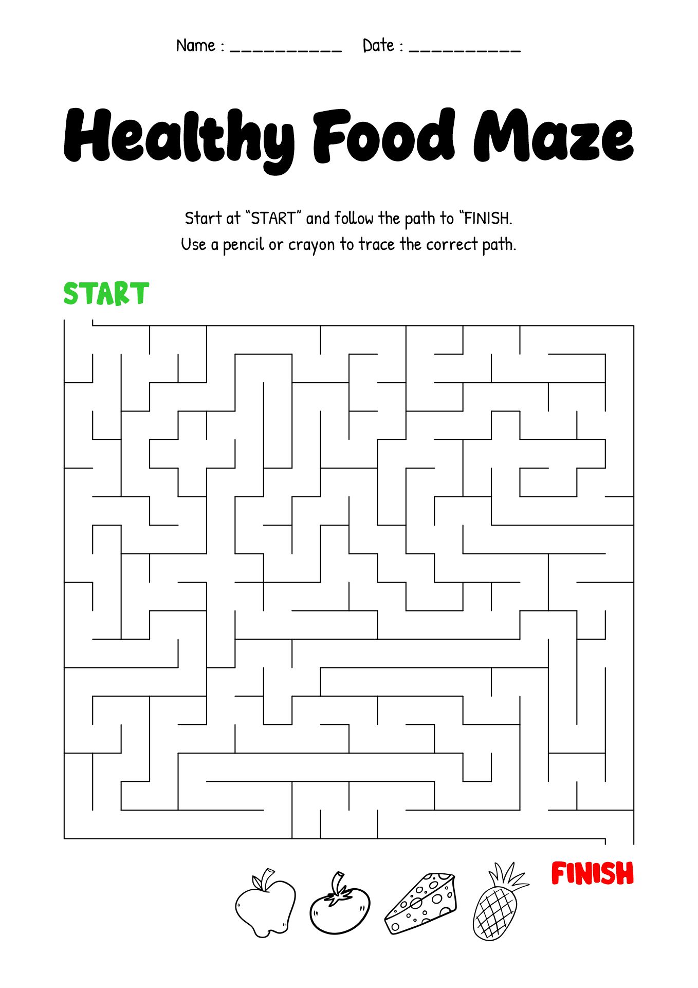 Healthy Food Maze Printable Worksheet