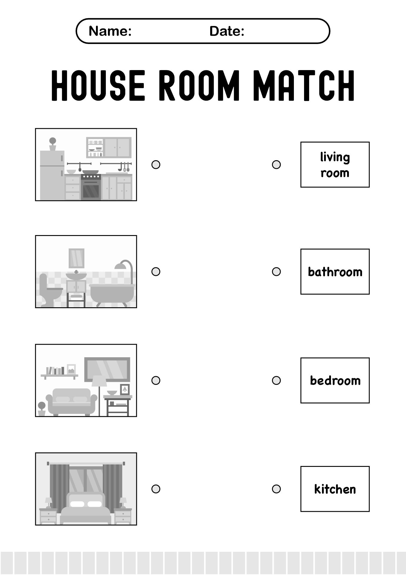 House Rooms Matching Activity Worksheet