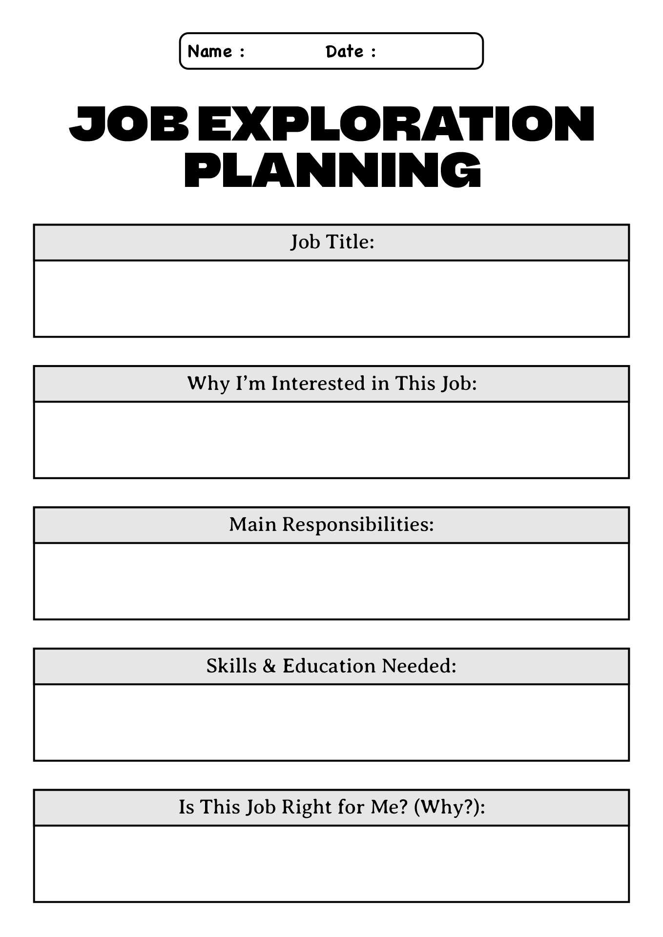 Job Exploration Planning Worksheet