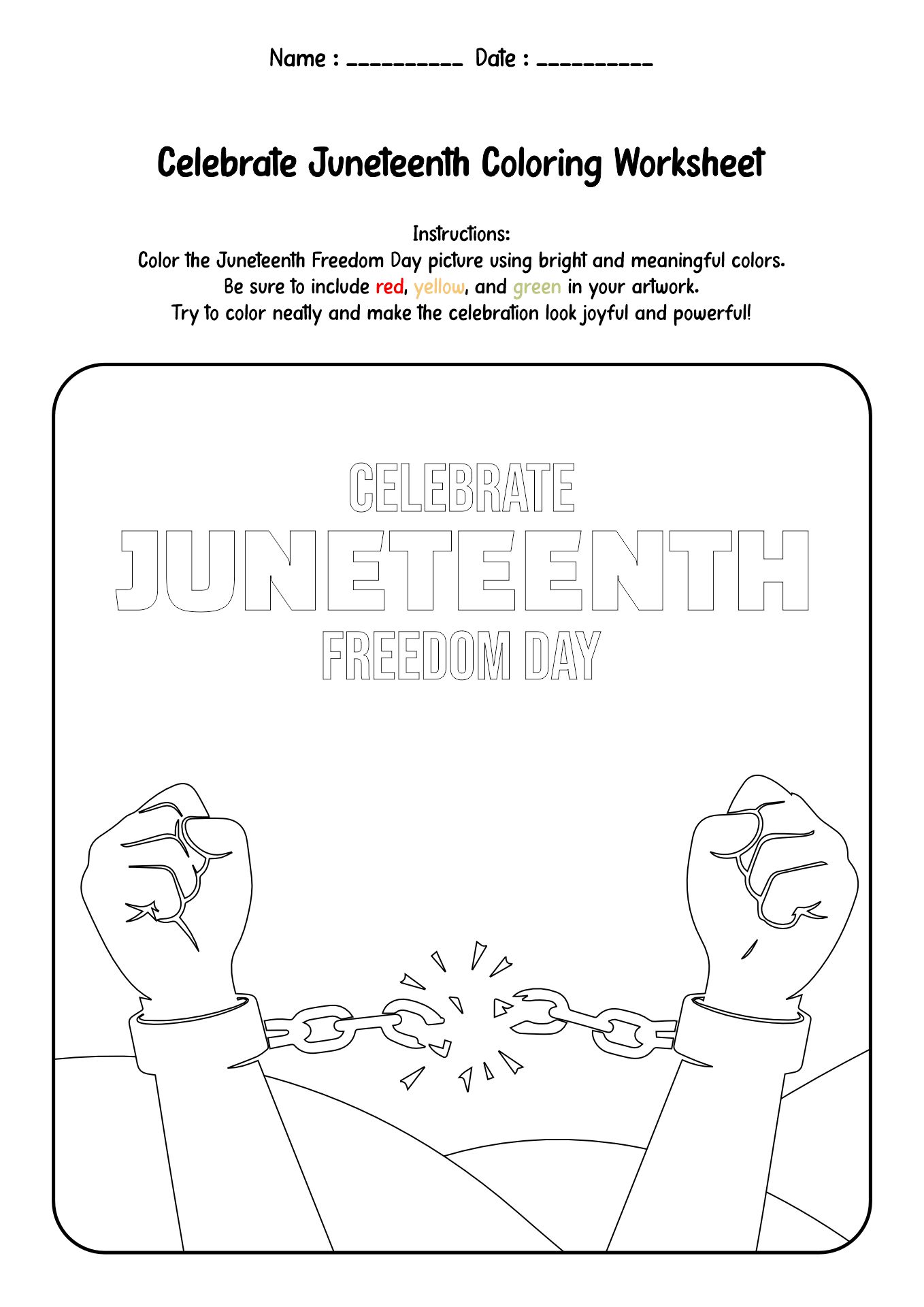 Juneteenth Activity Worksheet for Kids