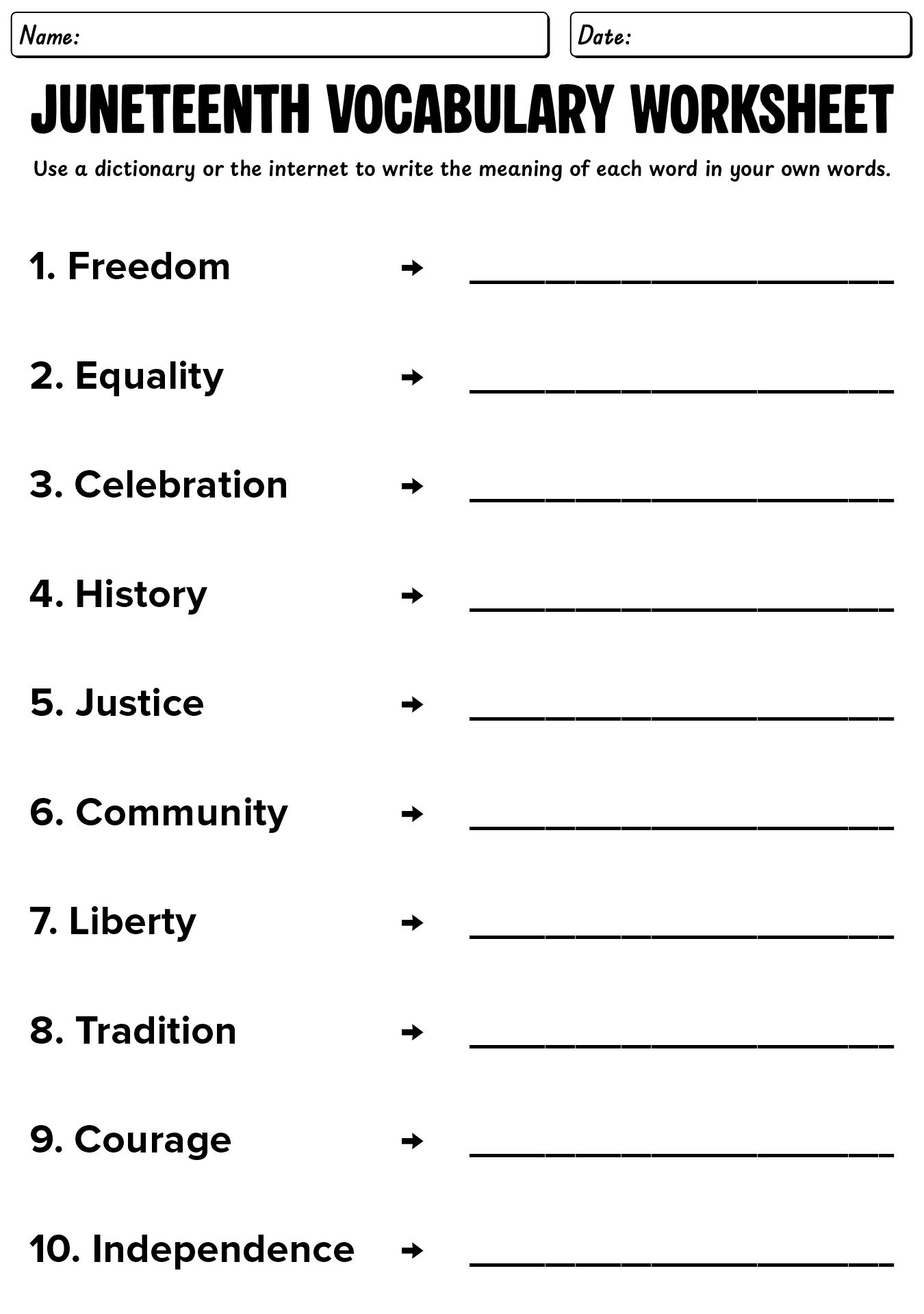 Juneteenth Activity Worksheet For Kids