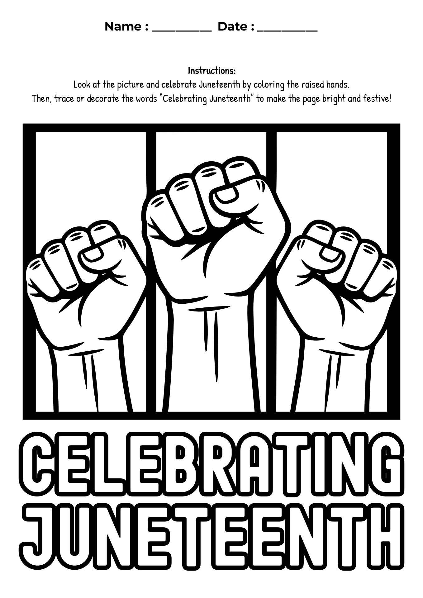 Juneteenth Celebration Worksheet