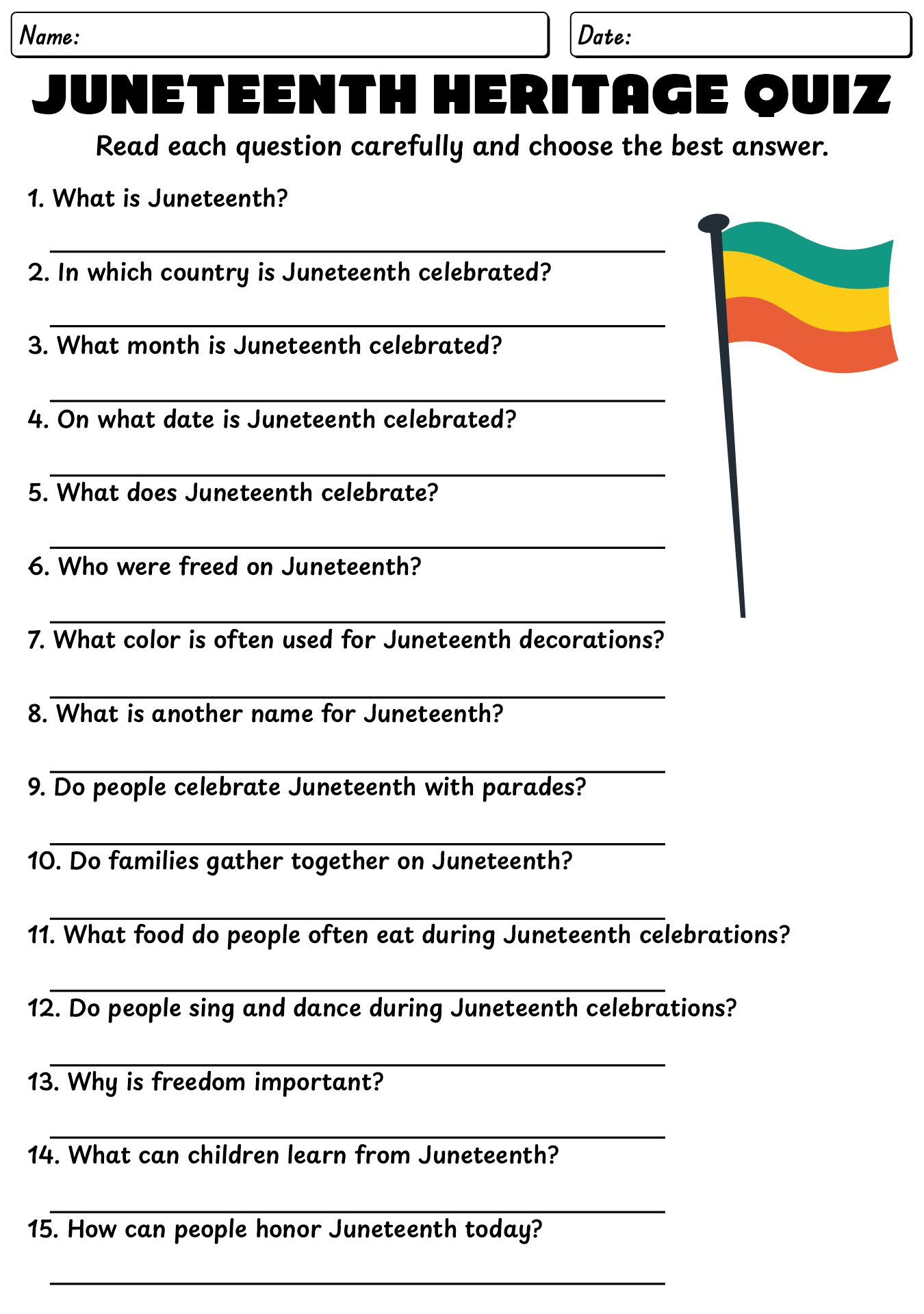 Juneteenth Heritage Quiz Worksheet