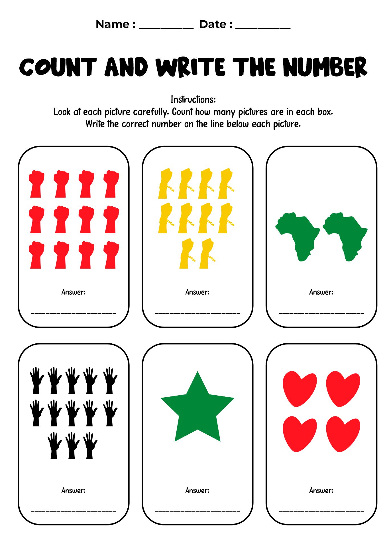 Juneteenth Themed Math Worksheets
