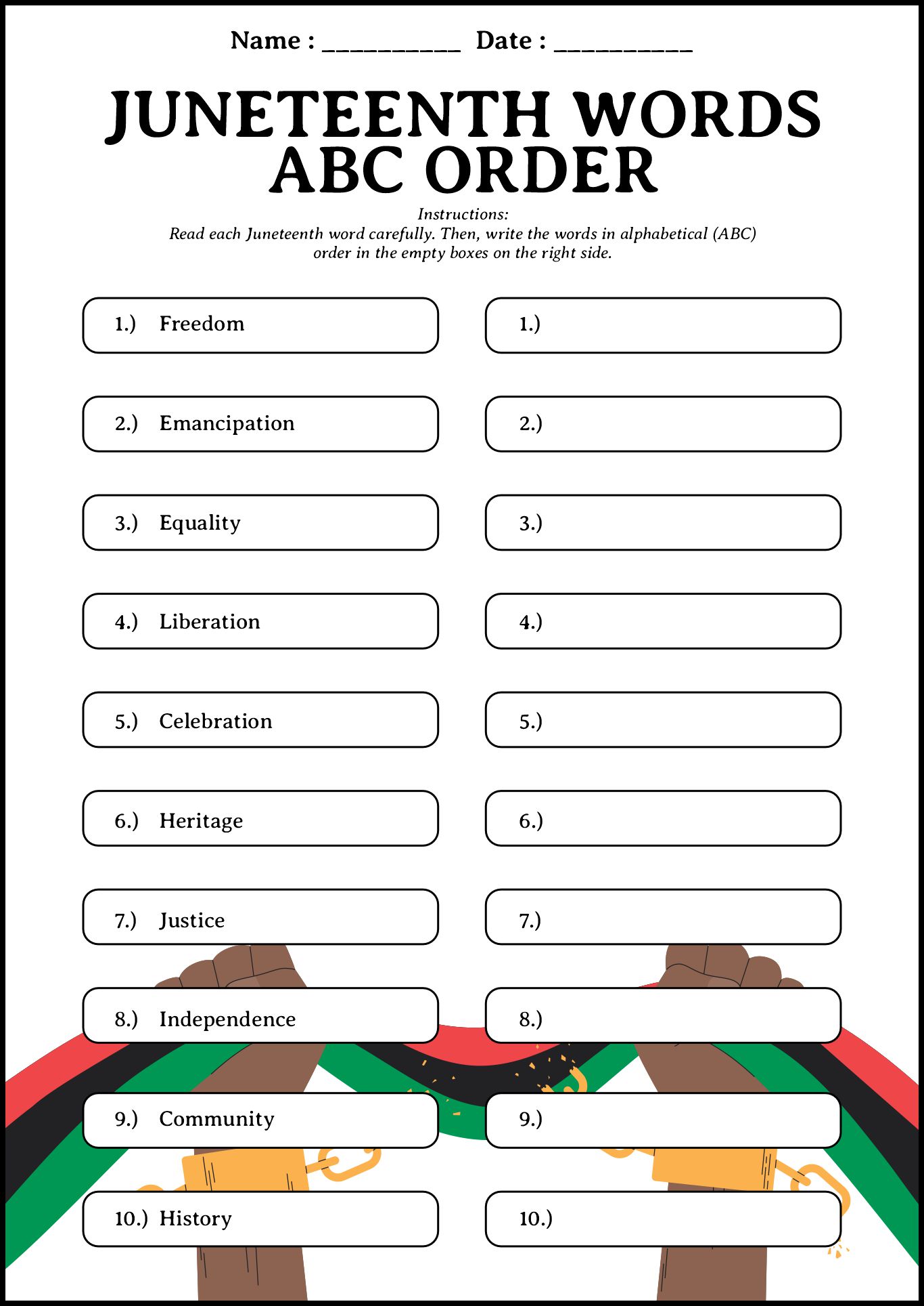 Juneteenth Vocabulary Worksheet Printables