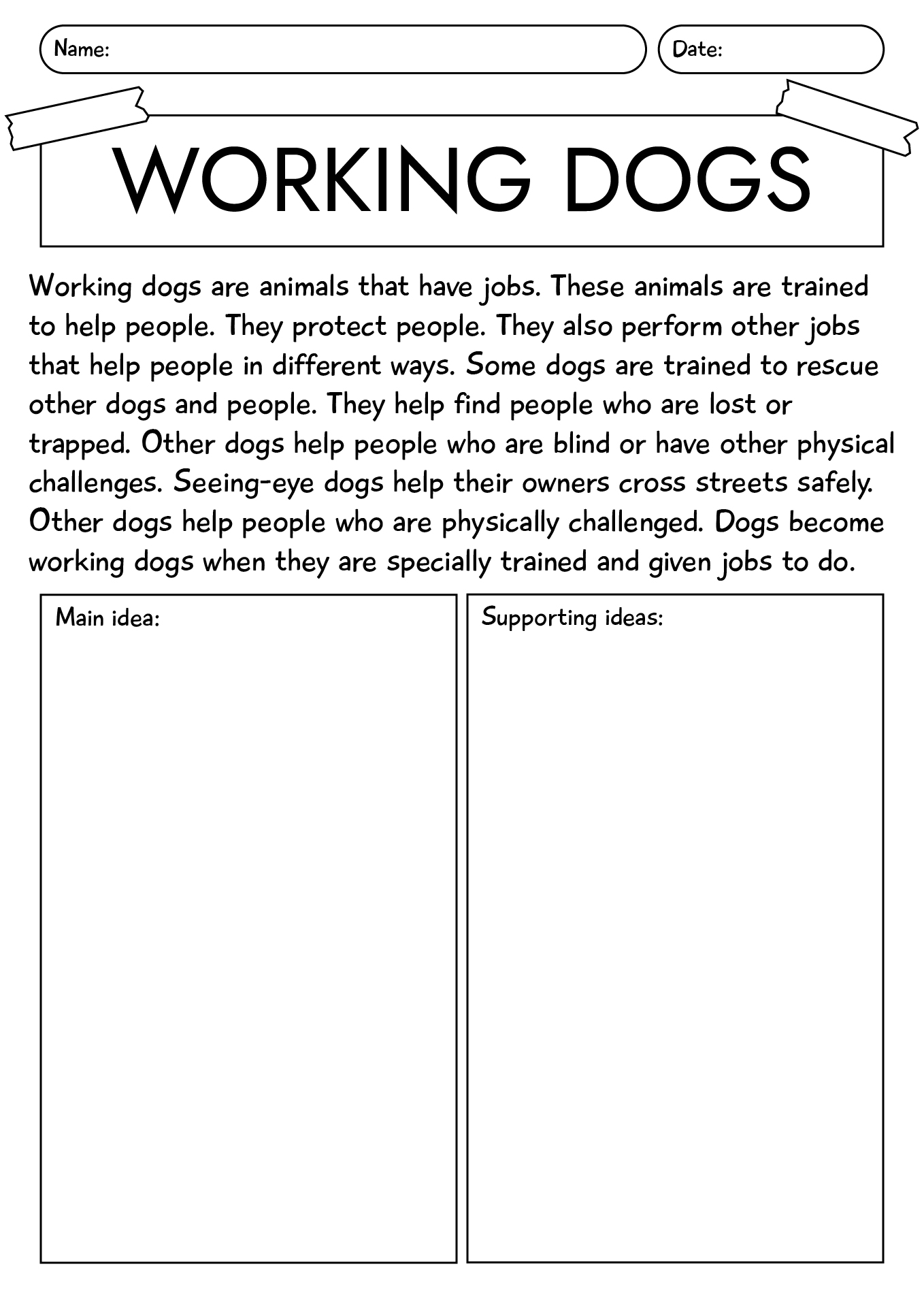 Main Ideas Reading Worksheets For Grade 3
