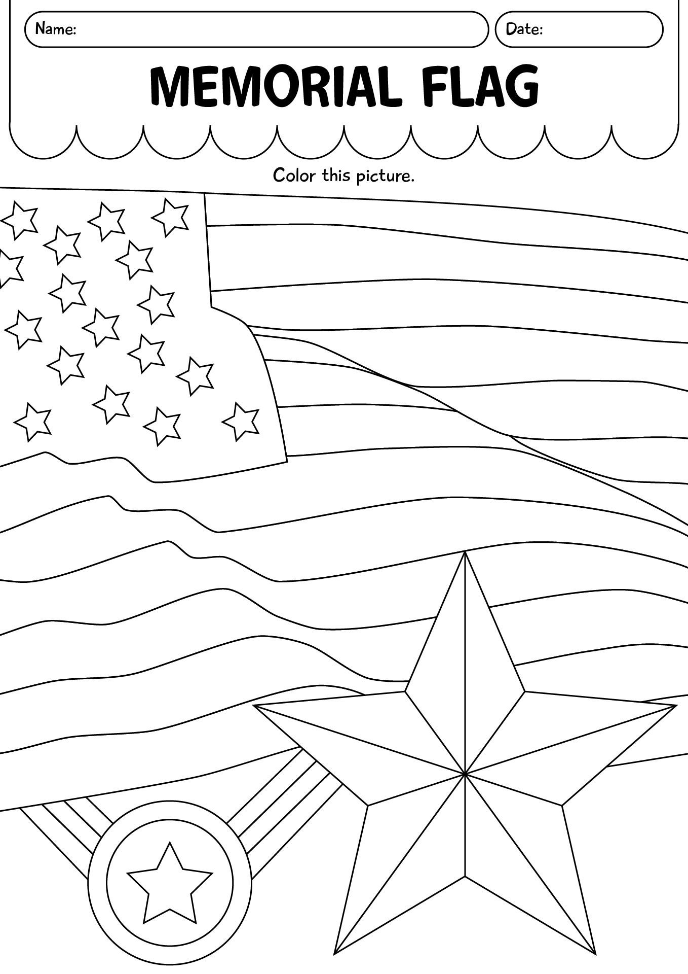 Memorial Day Coloring Flag Page
