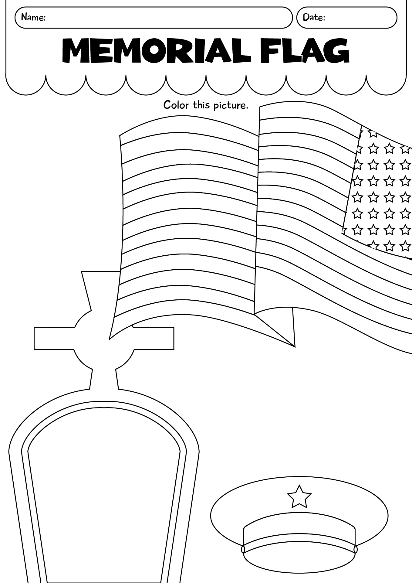 Memorial Day Flag Coloring Printable Worksheet