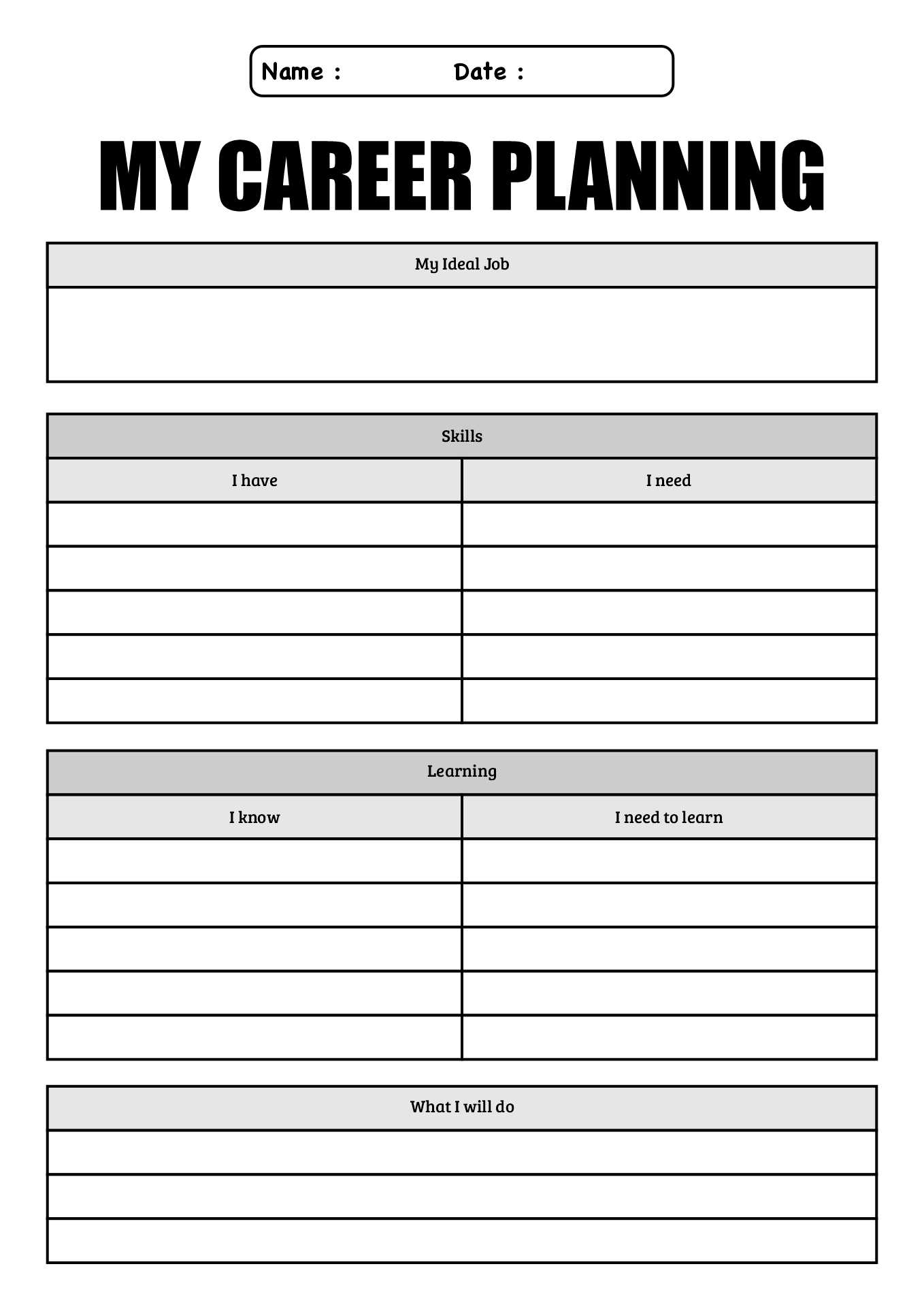 Middle School Career Discovery Worksheets