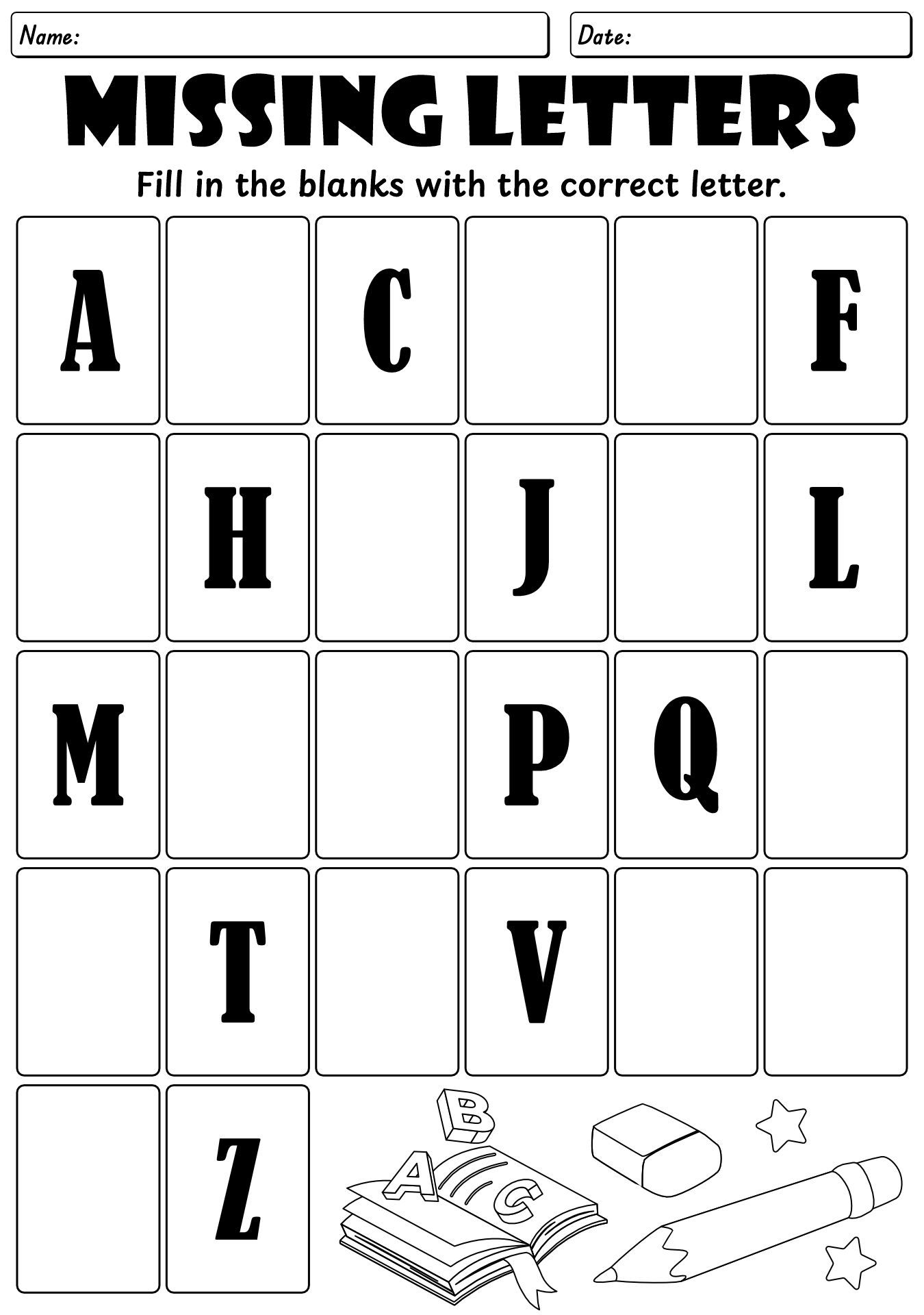 Missing Letter Worksheets