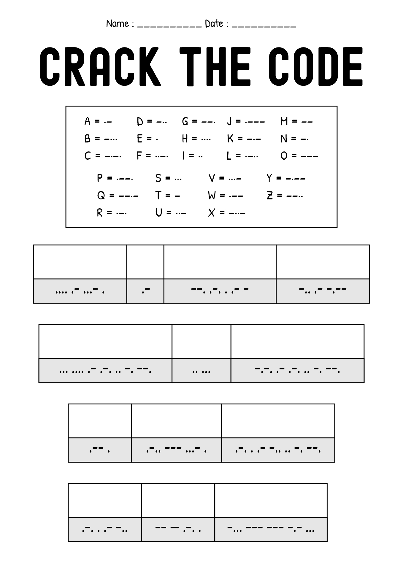 Morse Code Activity Worksheet