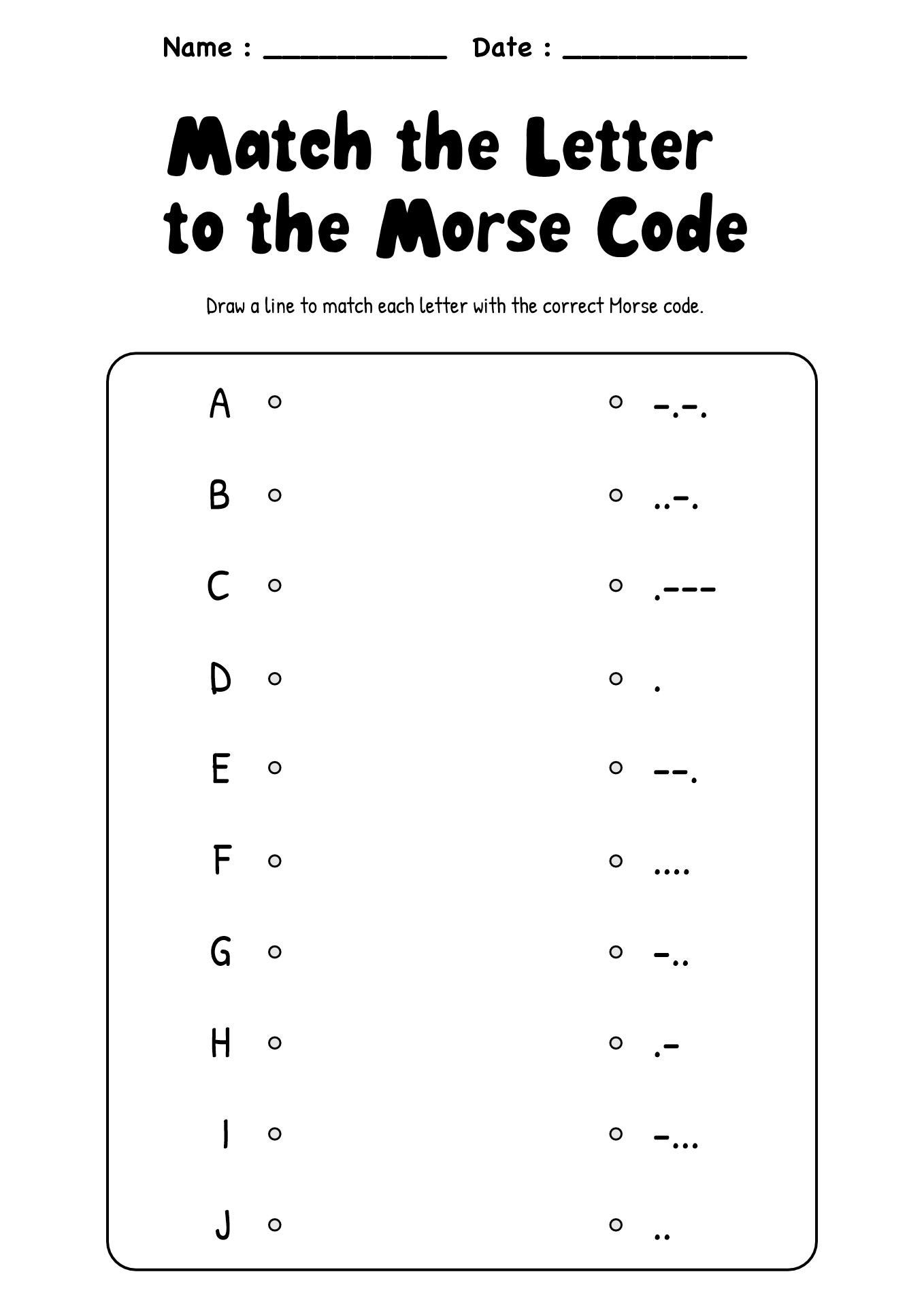 Morse Code Alphabet Exercise Sheets