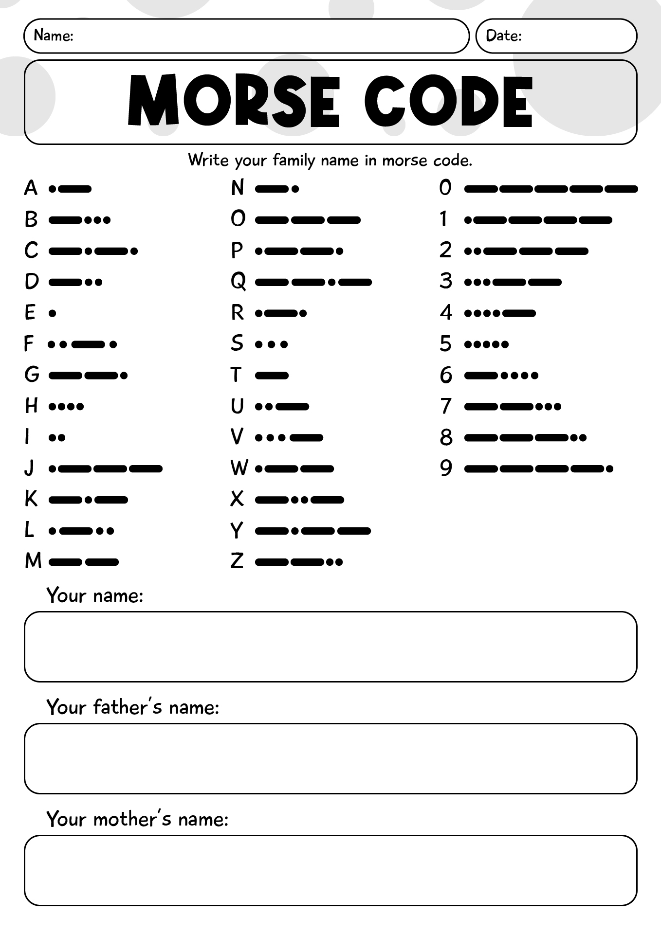 Morse Code Alphabet Worksheet For Kids
