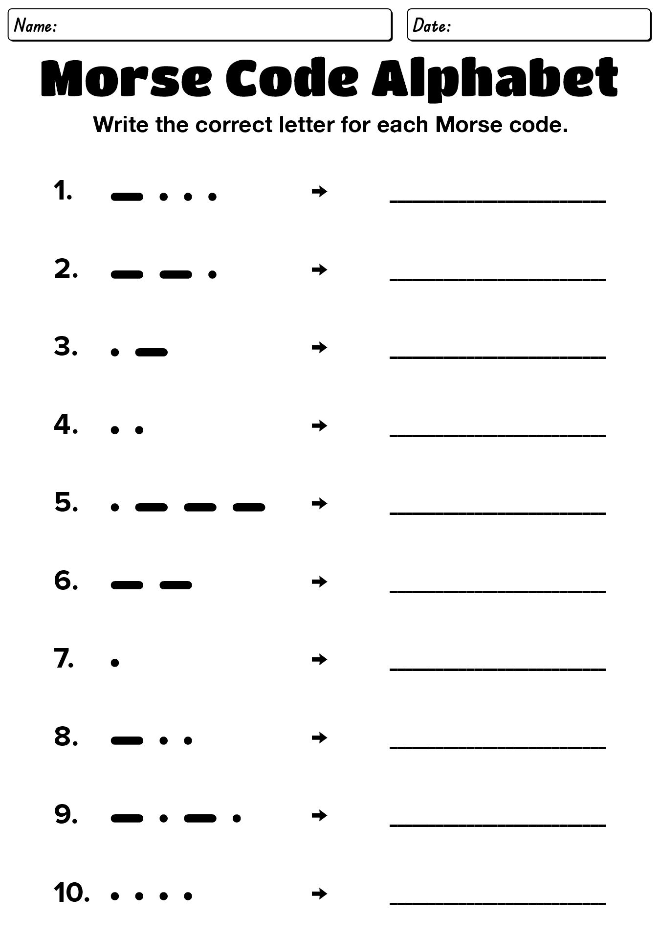 Morse Code Practice Sheet For Children