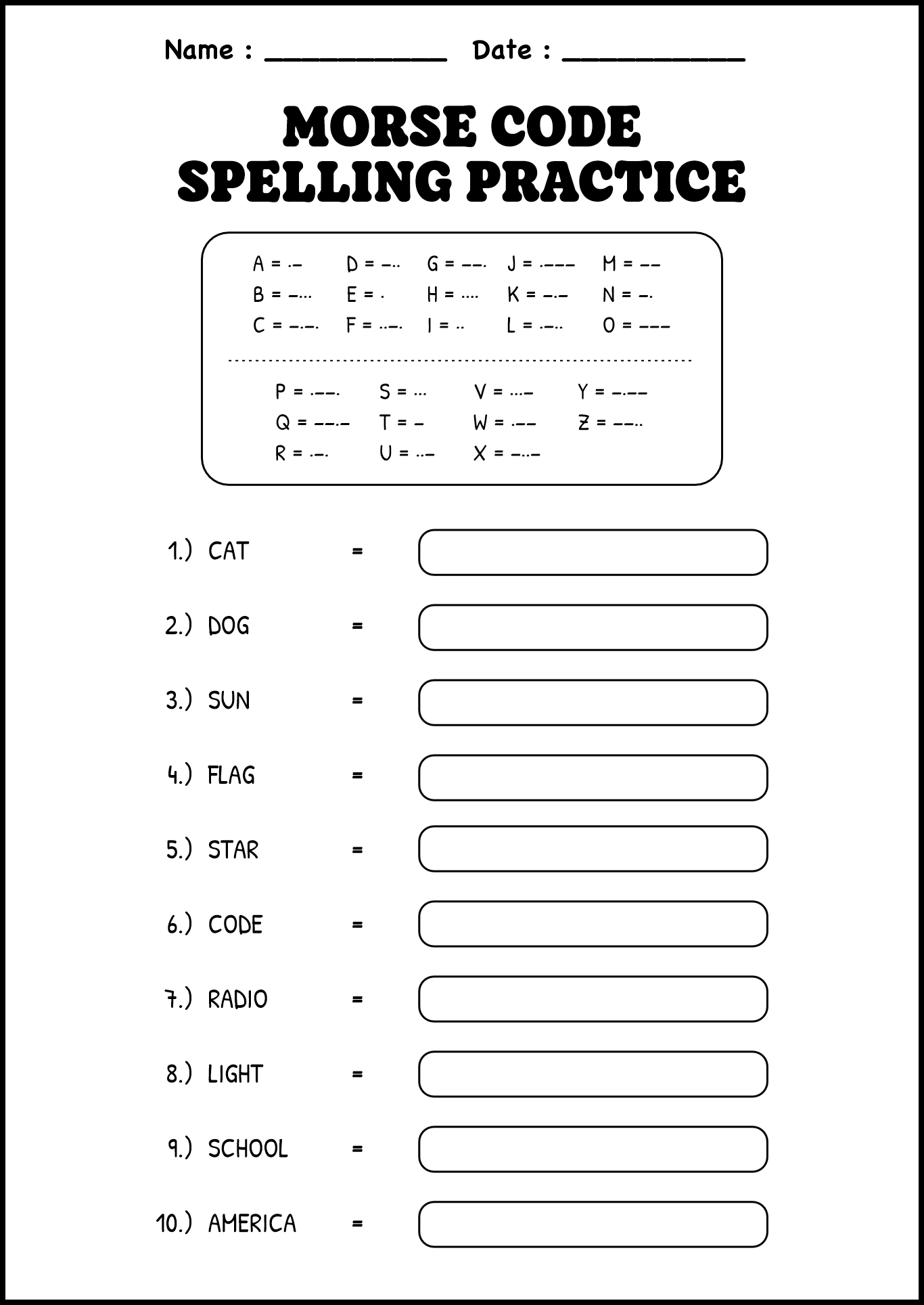 Morse Code Practice Worksheets for Students