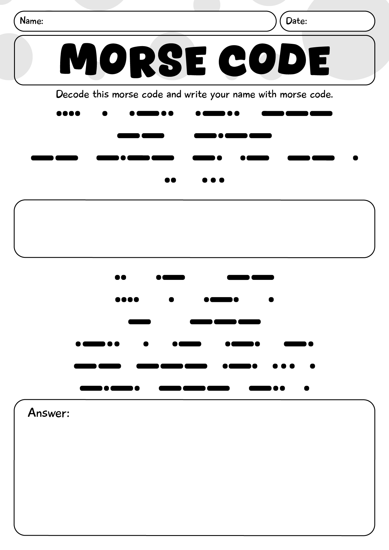 Morse Code Printable Worksheets