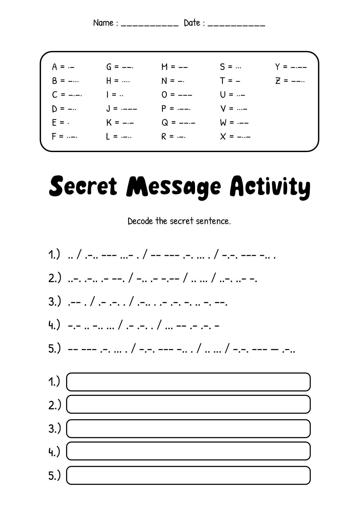 Morse Code Translation Activity Worksheets