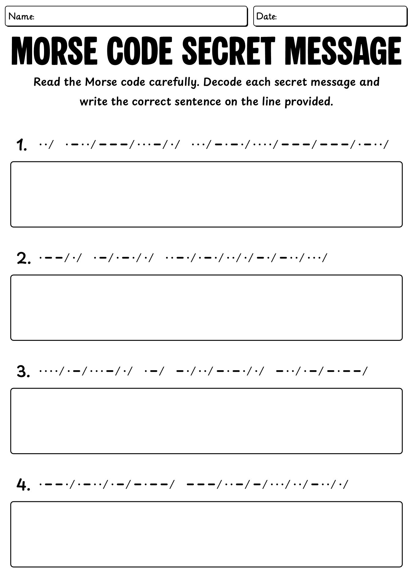Morse Code Worksheet For Elementary Students