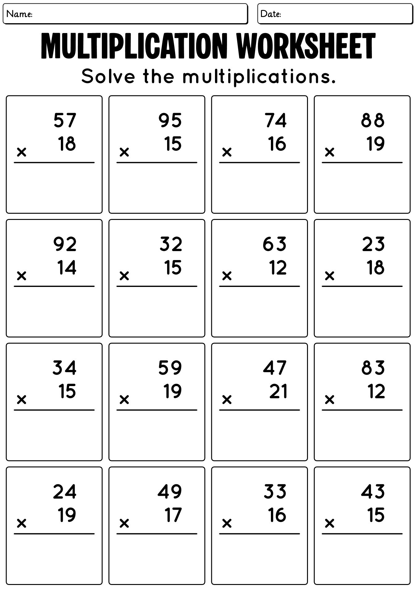 Multiplication Math Worksheet For Grade 5