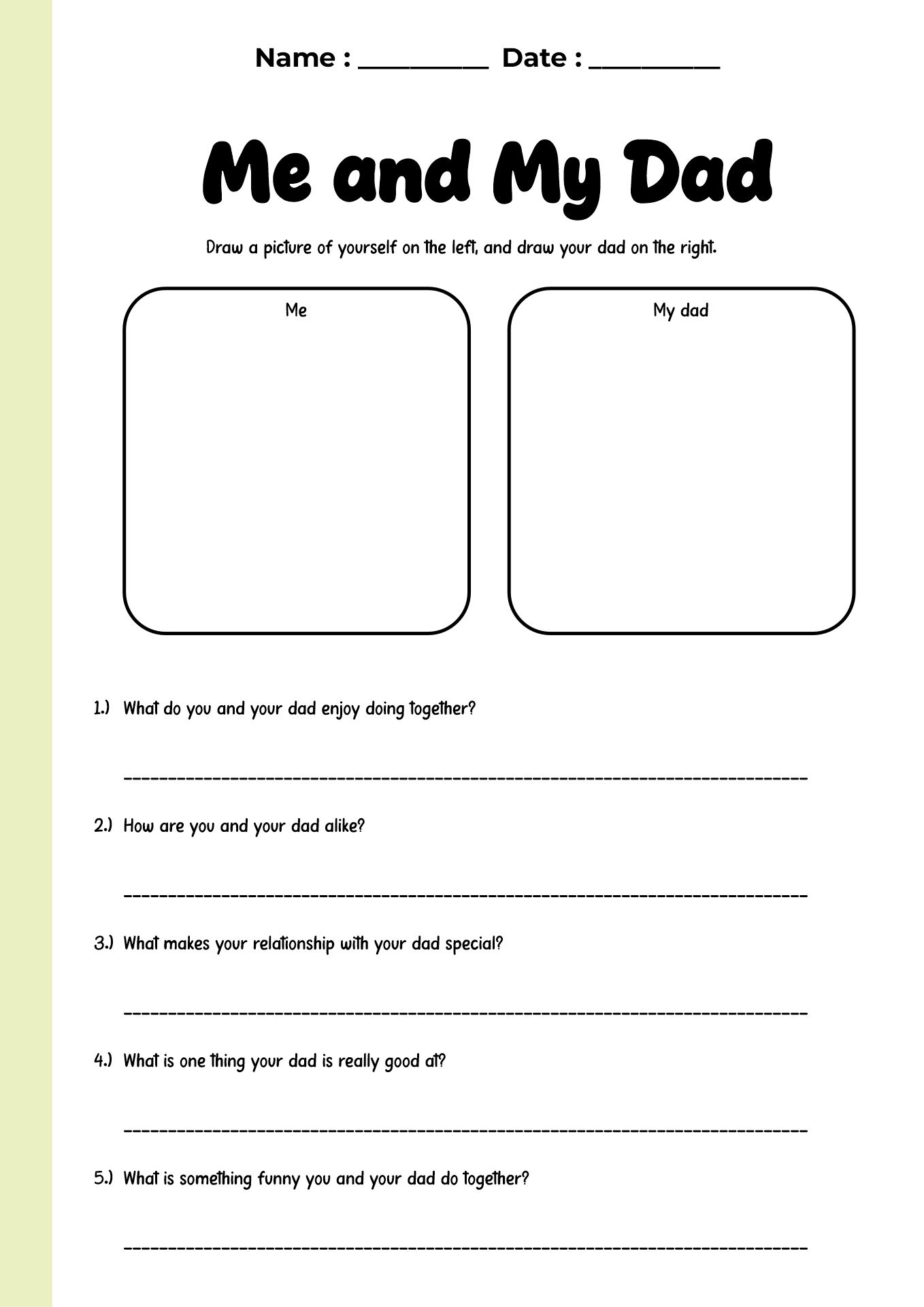 My Dad and Me Shared Traits Worksheet