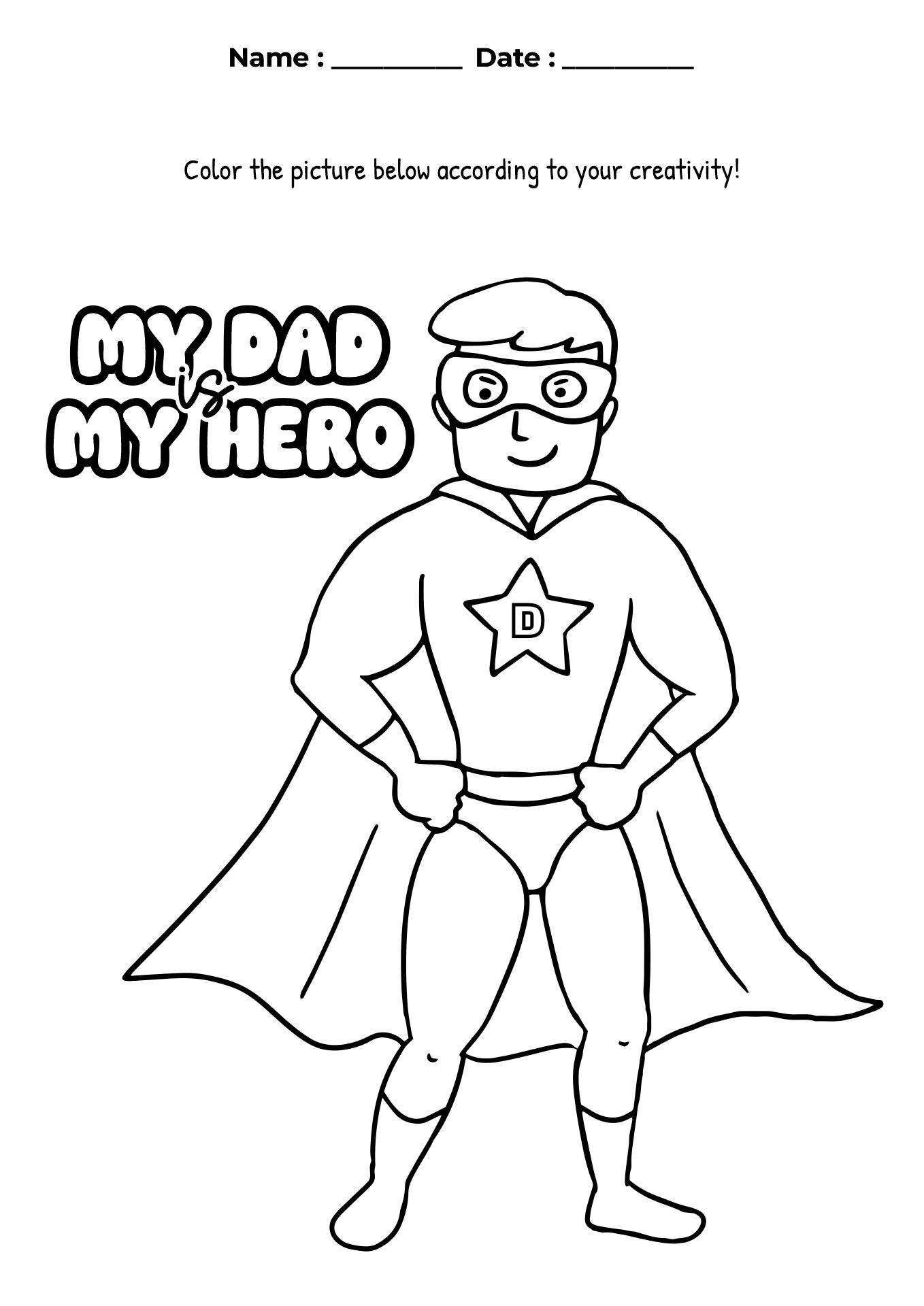 My Dad Is My Hero Worksheet for Kids