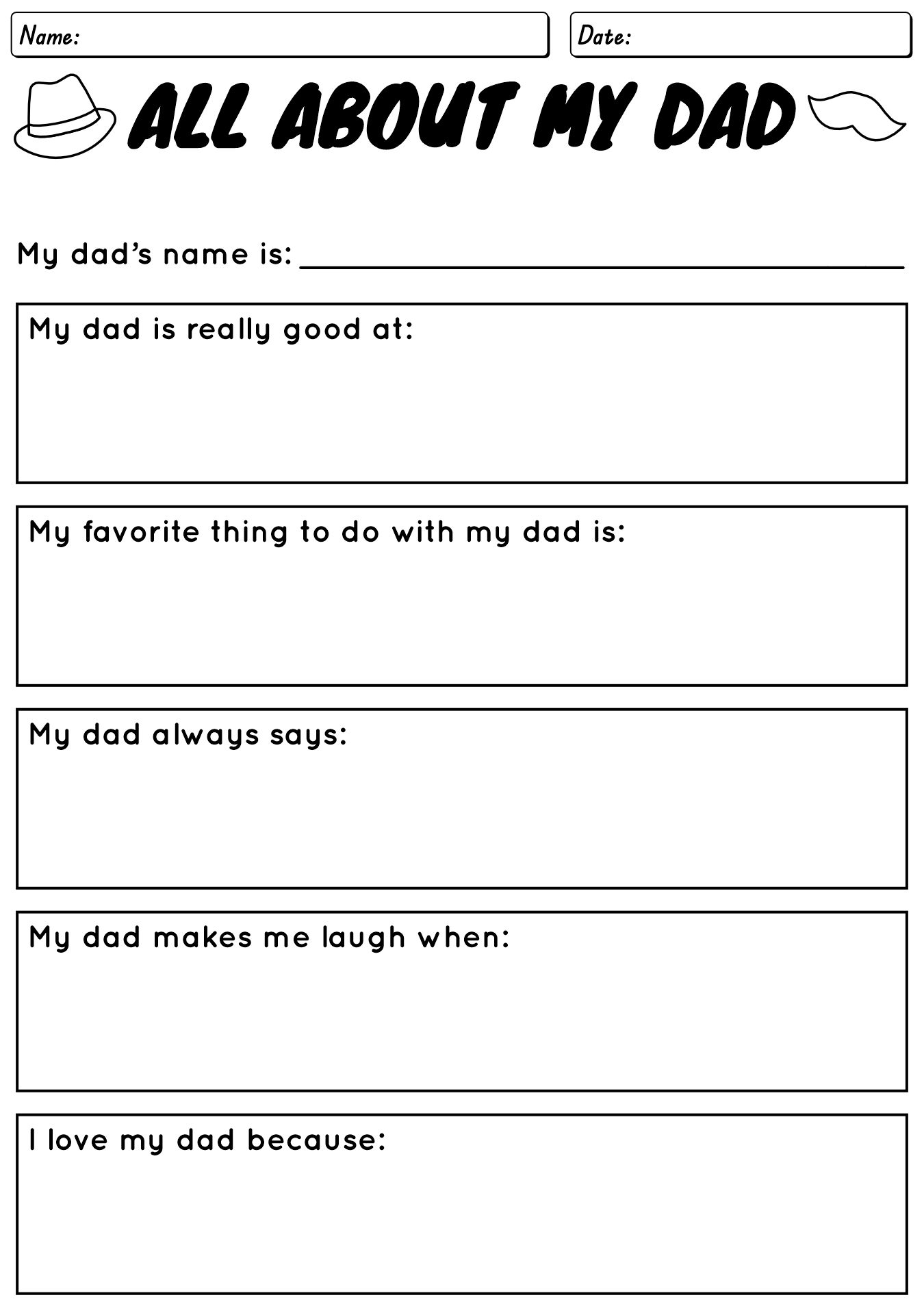 My Dad Printable Questionnaire For Fathers Day