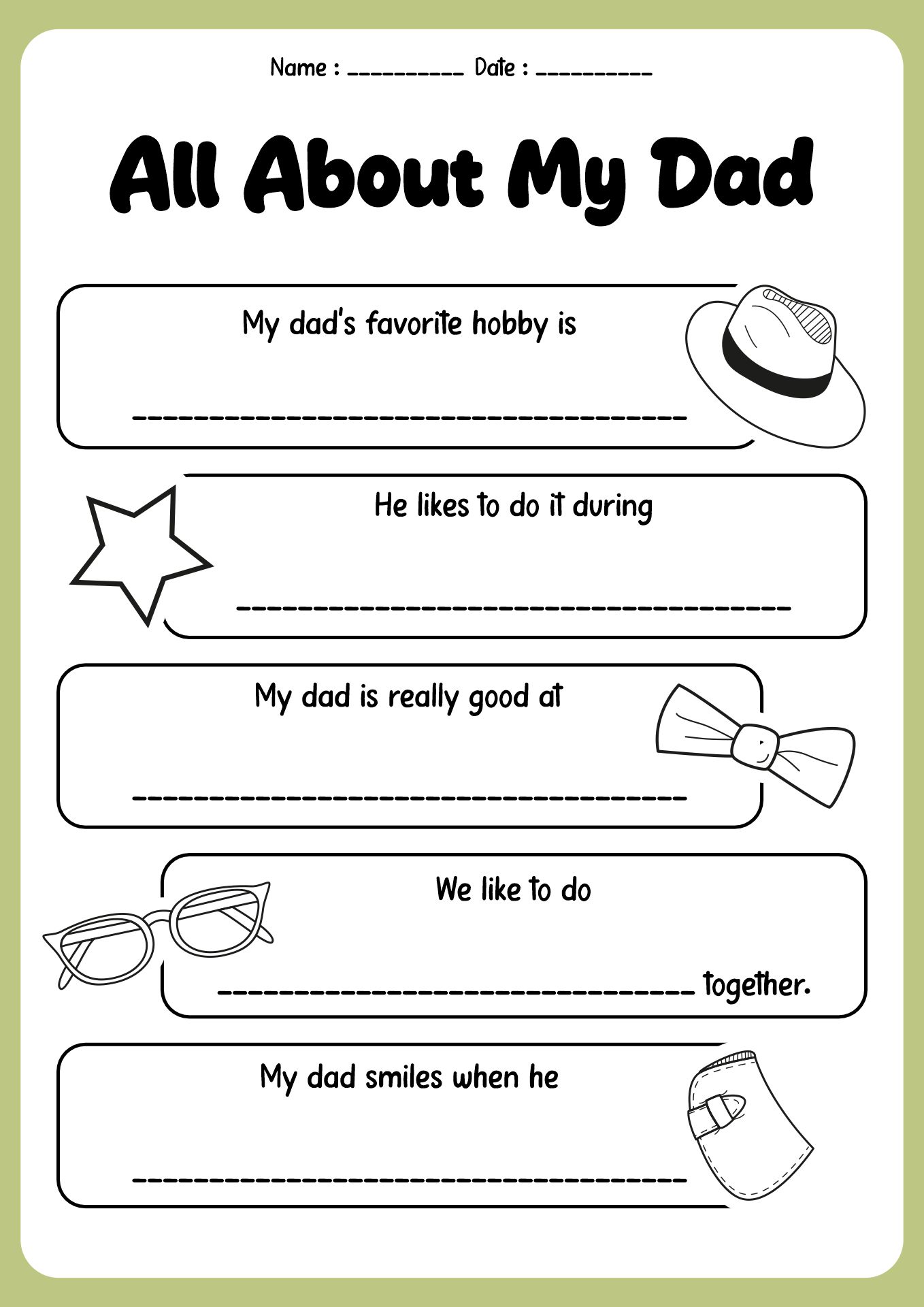 My Dads Hobbies and Interests Worksheet