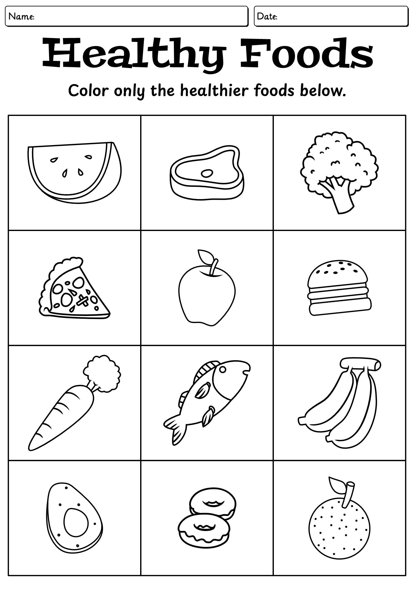 Nutrition Food Worksheets for Kindergarten