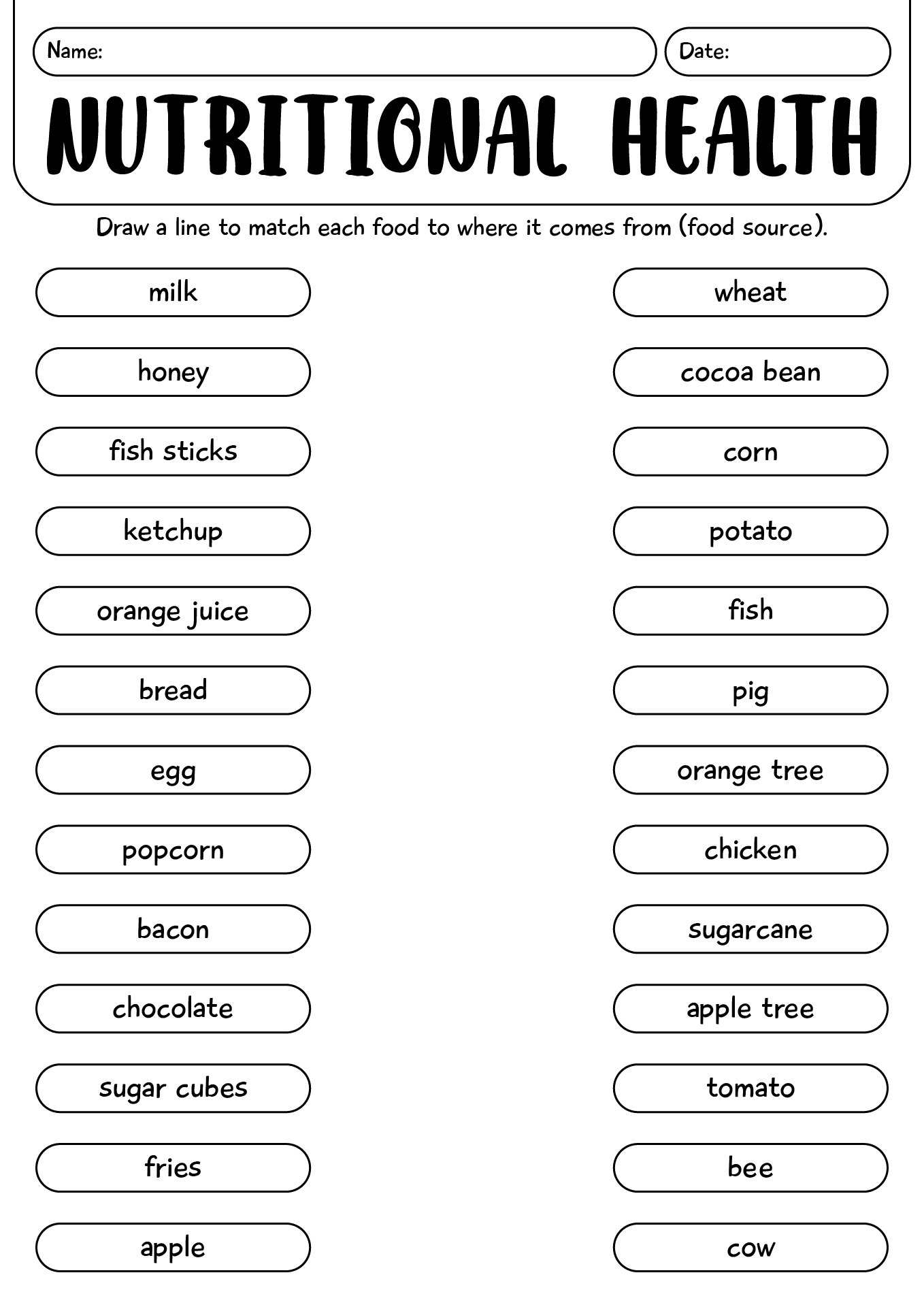 Nutritional Health Worksheets