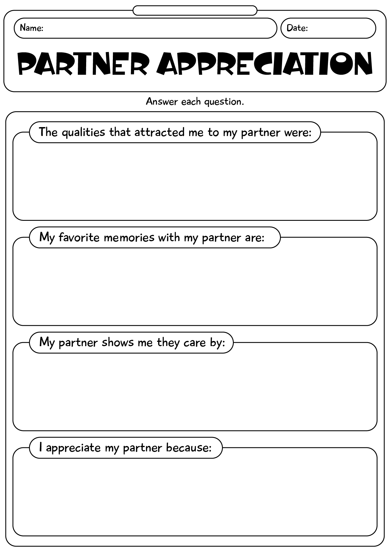 Partner Appreciation Worksheet