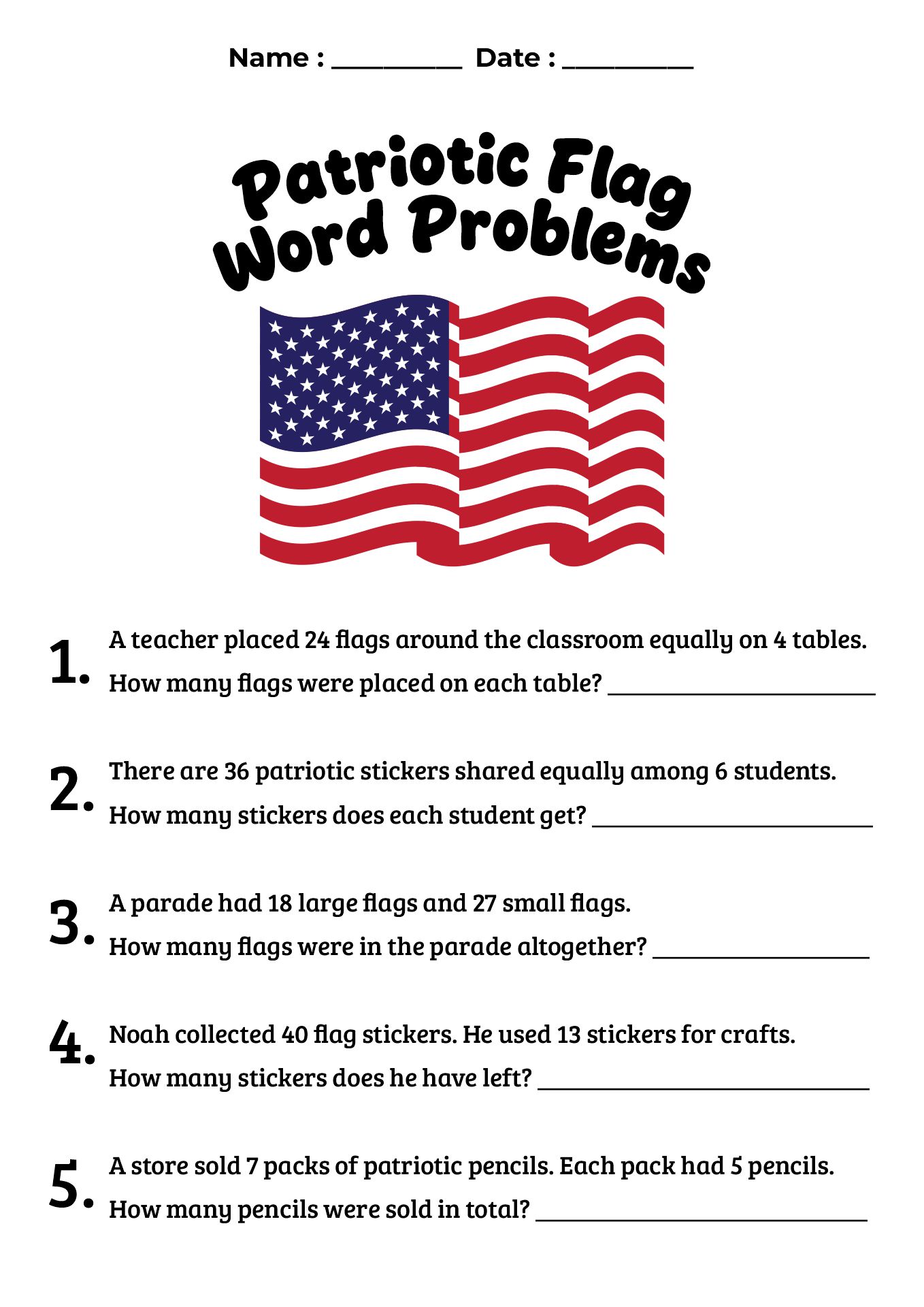Patriotic Flag Math Activities