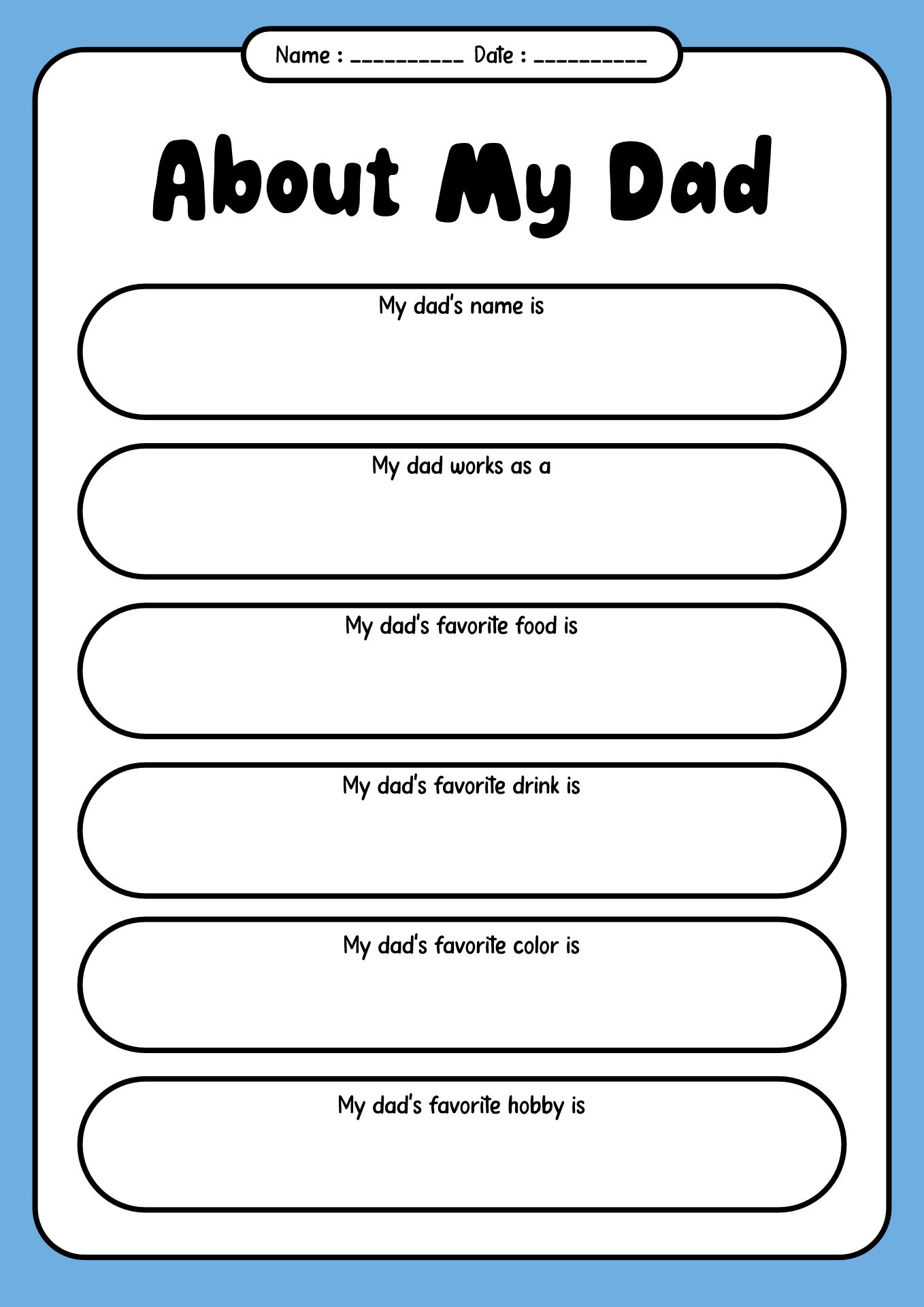 Printable All About My Dad Activity for School