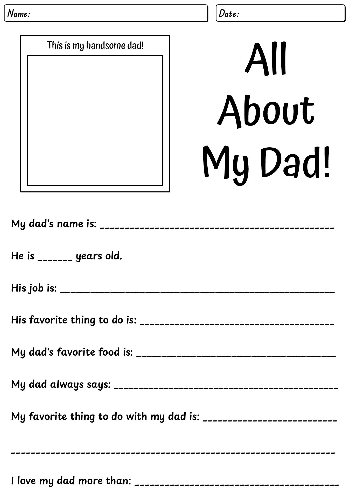 Printable All About My Dad Worksheet